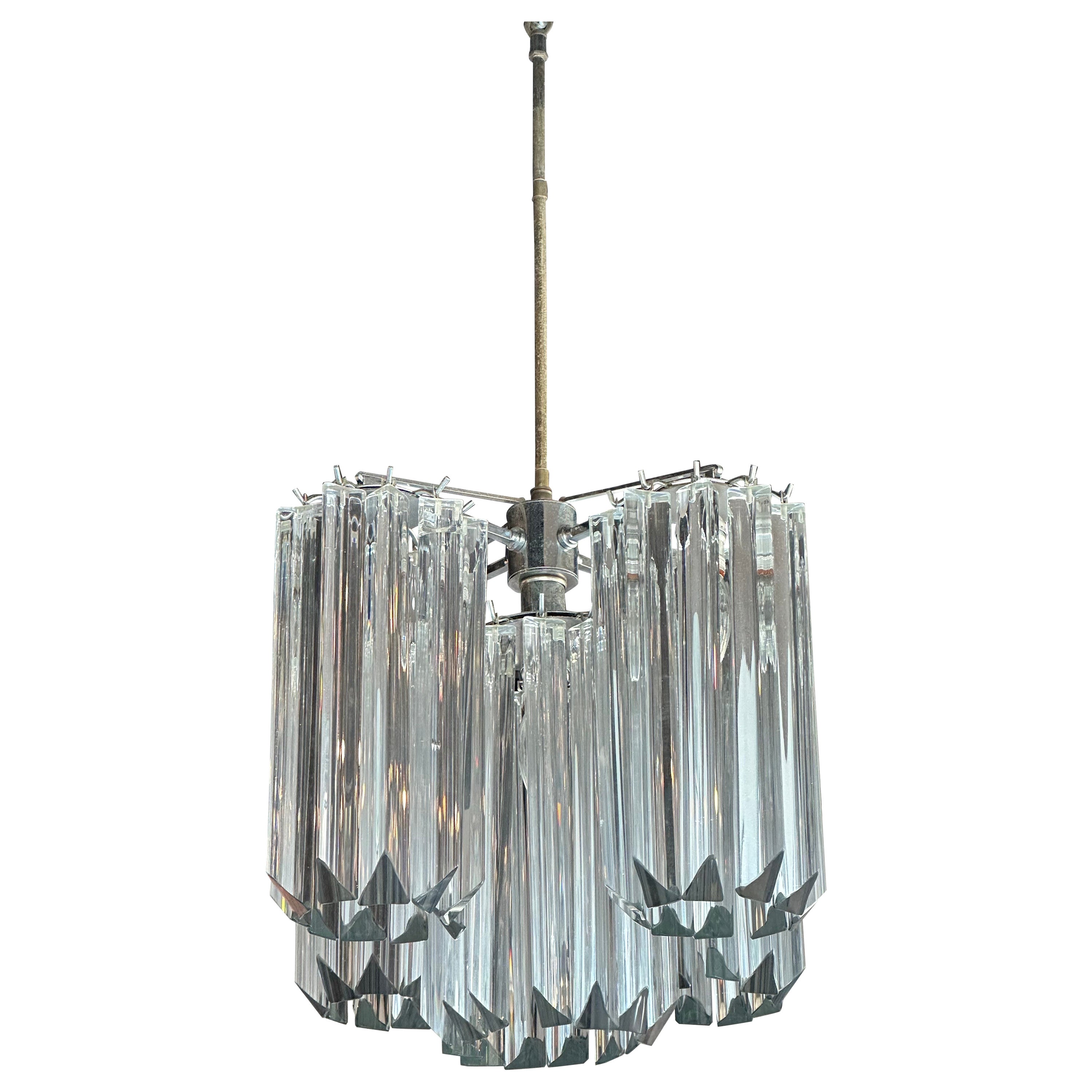 Lampadario vintage in vetro soffiato di Murano Glass a 5 luci e cromo in vendita