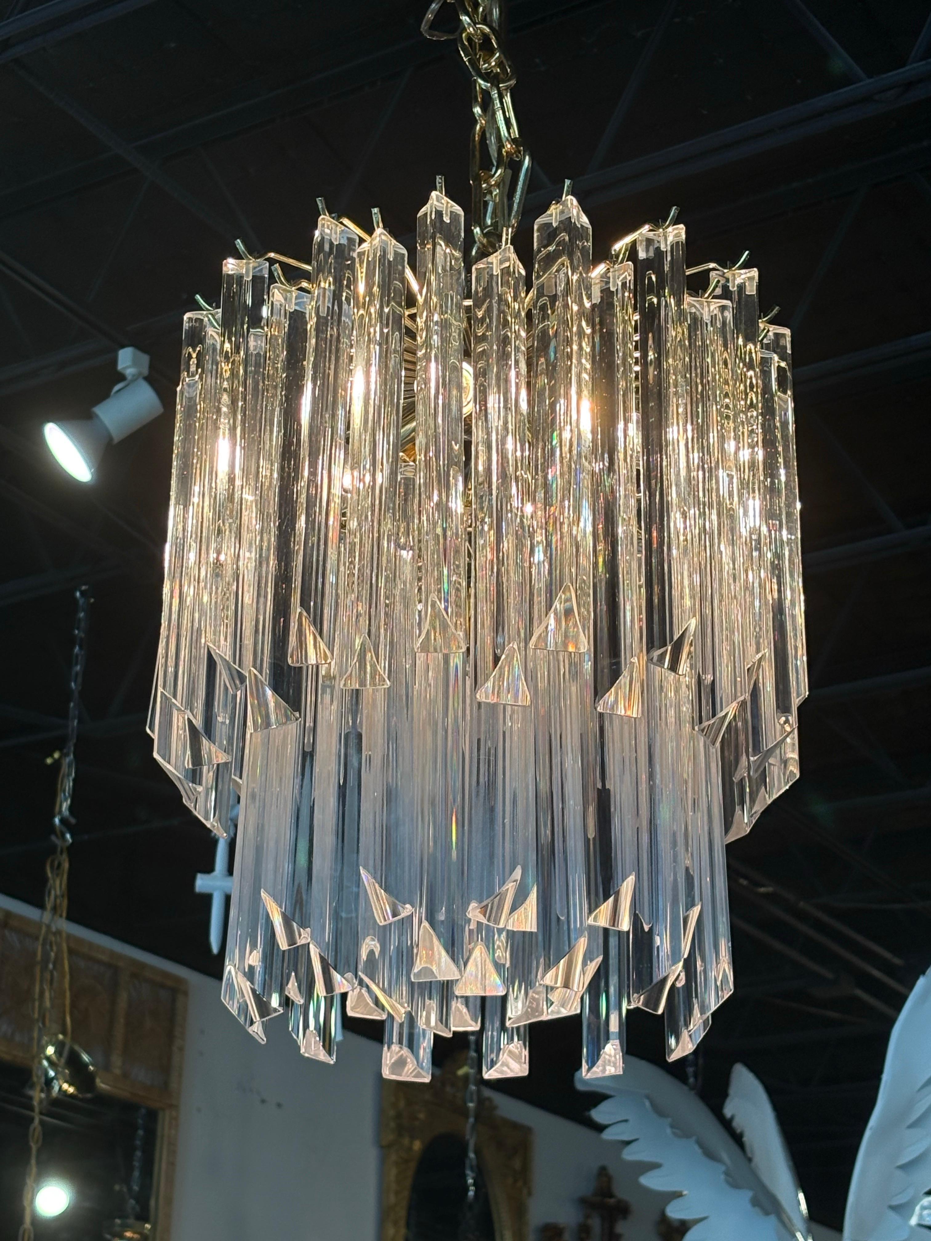 Vintage Italian Murano Camer Trilobi Venini Glass Chandelier 5 Luces en venta 3