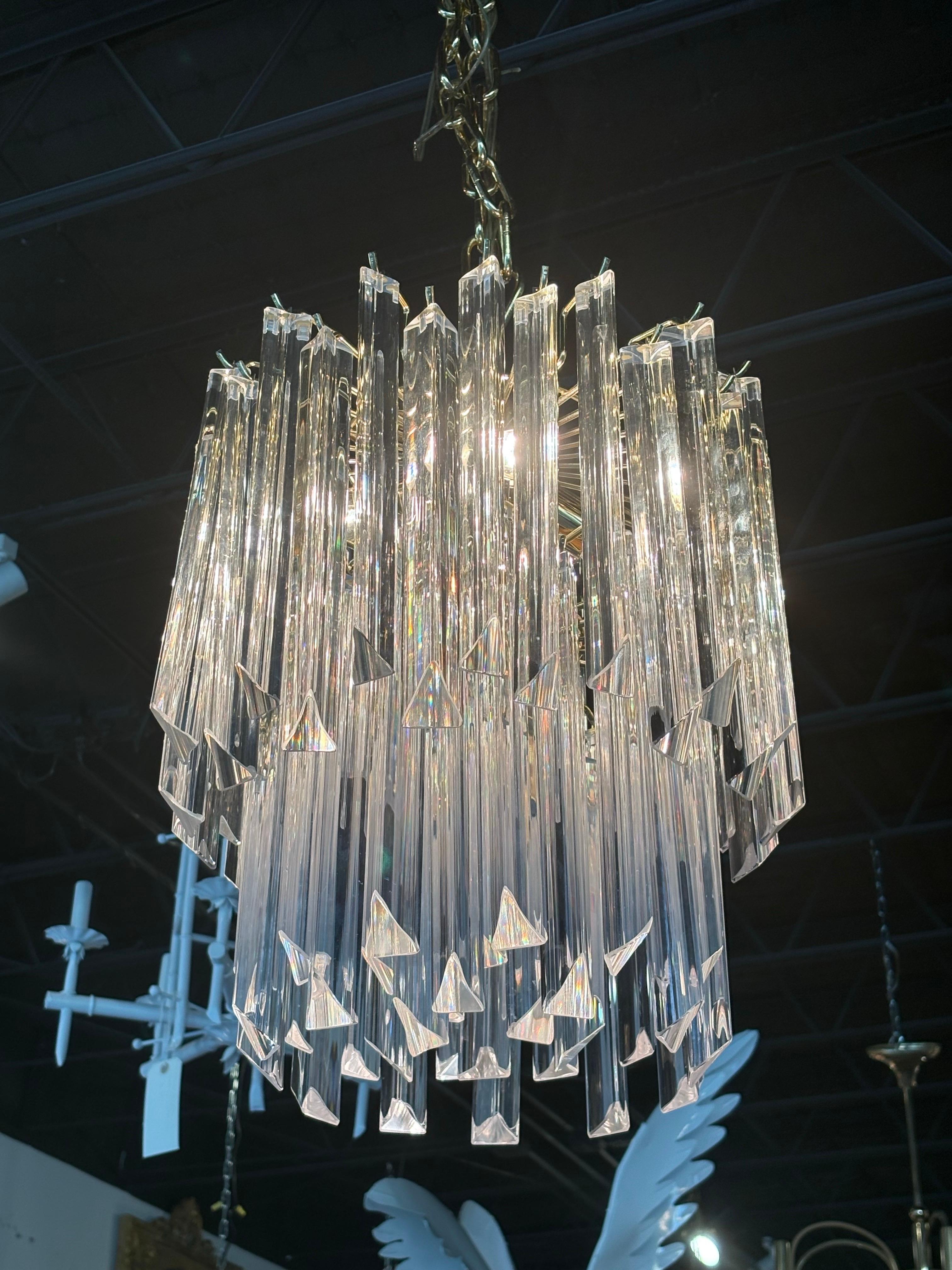 Vintage Italian Murano Camer Trilobi Venini Glass Chandelier 5 Luces Italiano en venta