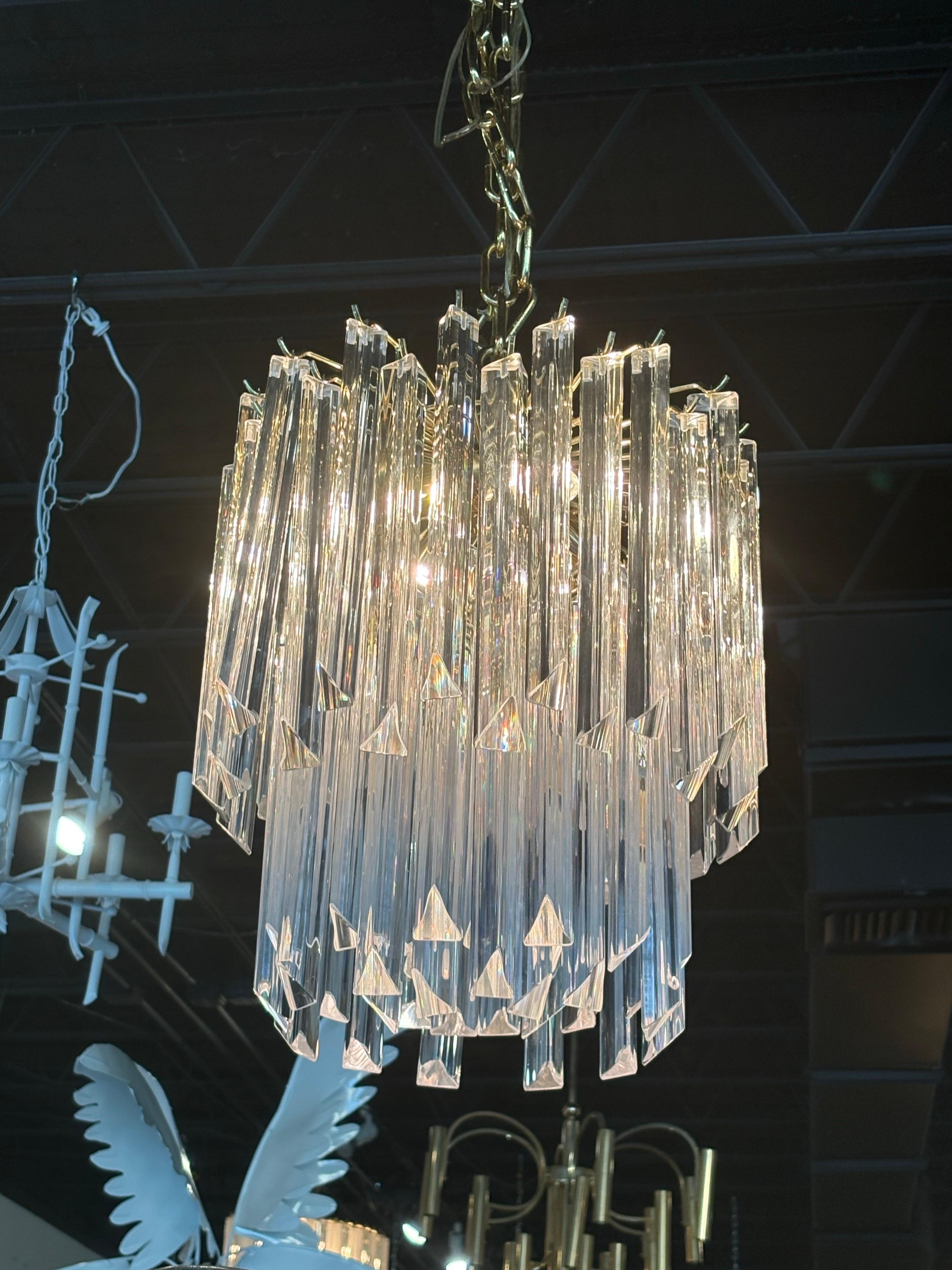 Vintage Italian Murano Camer Trilobi Venini Glass Chandelier 5 Luces en Bueno estado para la venta en West Palm Beach, FL