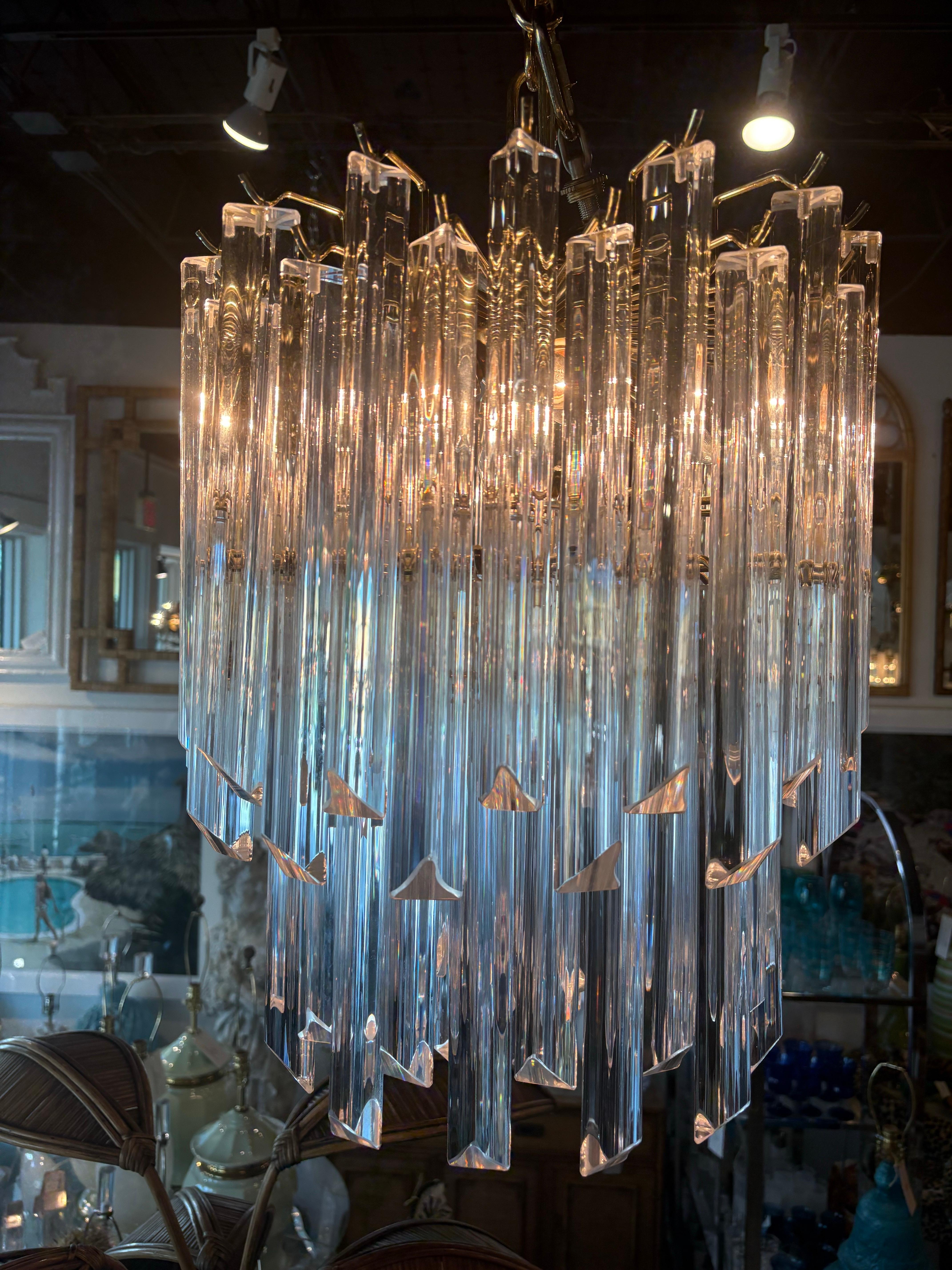 Vintage Italian Murano Camer Trilobi Venini Glass Chandelier 5 Luces en venta 1