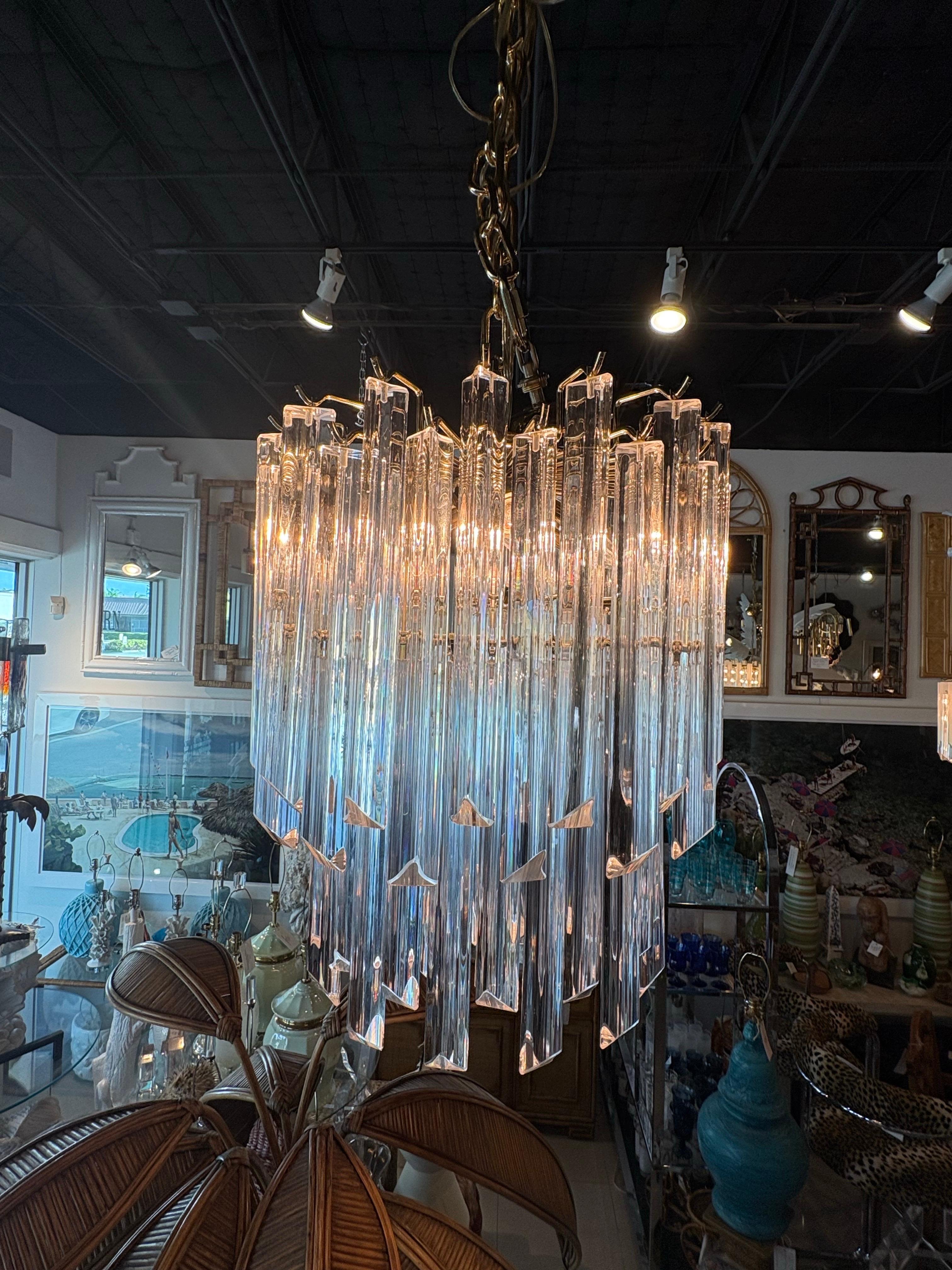 Vintage Italian Murano Camer Trilobi Venini Glass Chandelier 5 Luces en venta 2