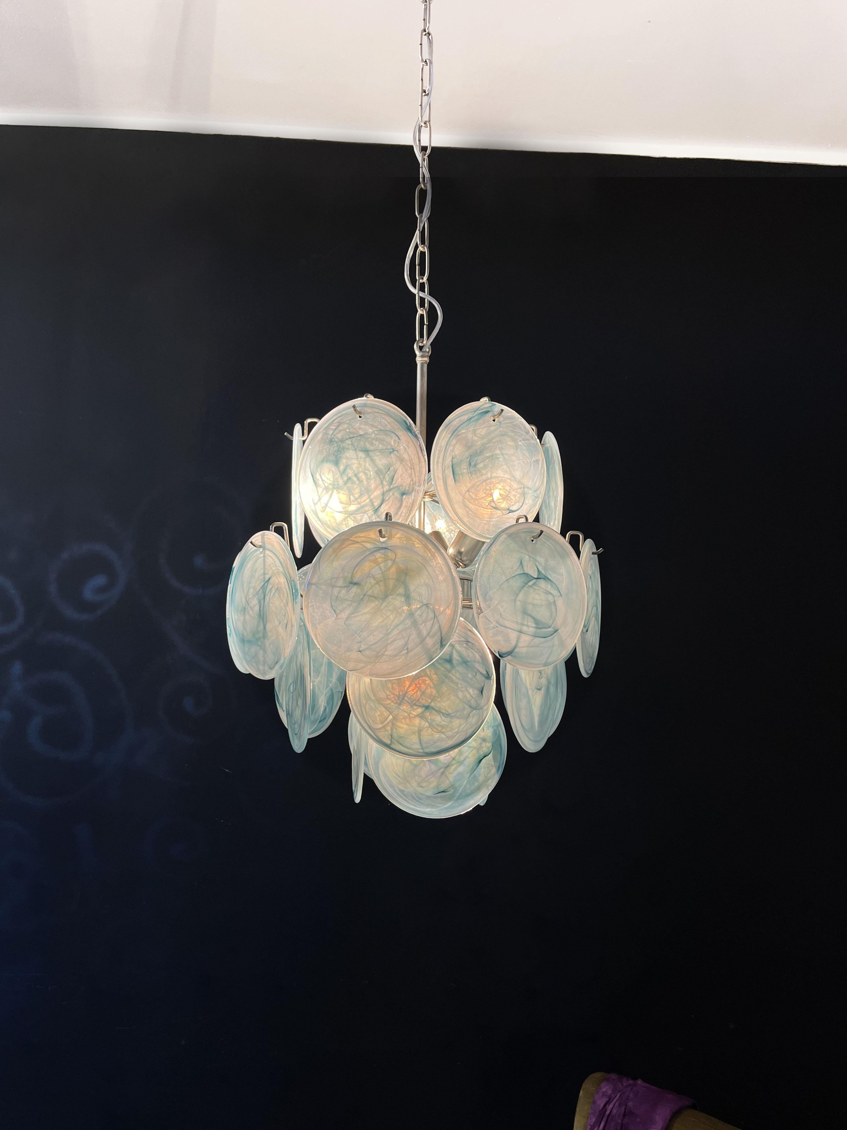 Vintage Italian Murano chandelier - 24 blue disks For Sale 6