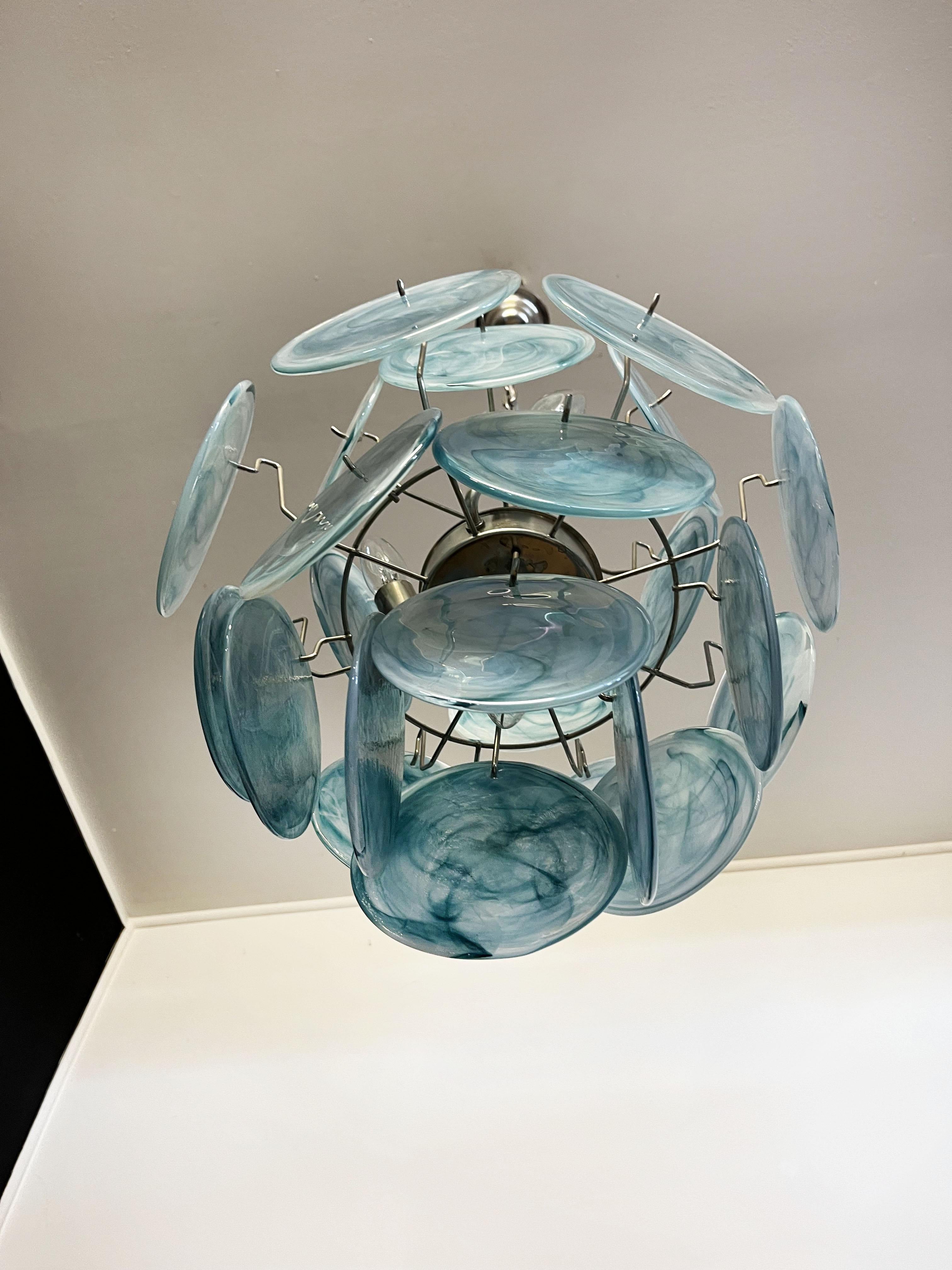 Vintage Italian Murano chandelier - 24 blue disks For Sale 8