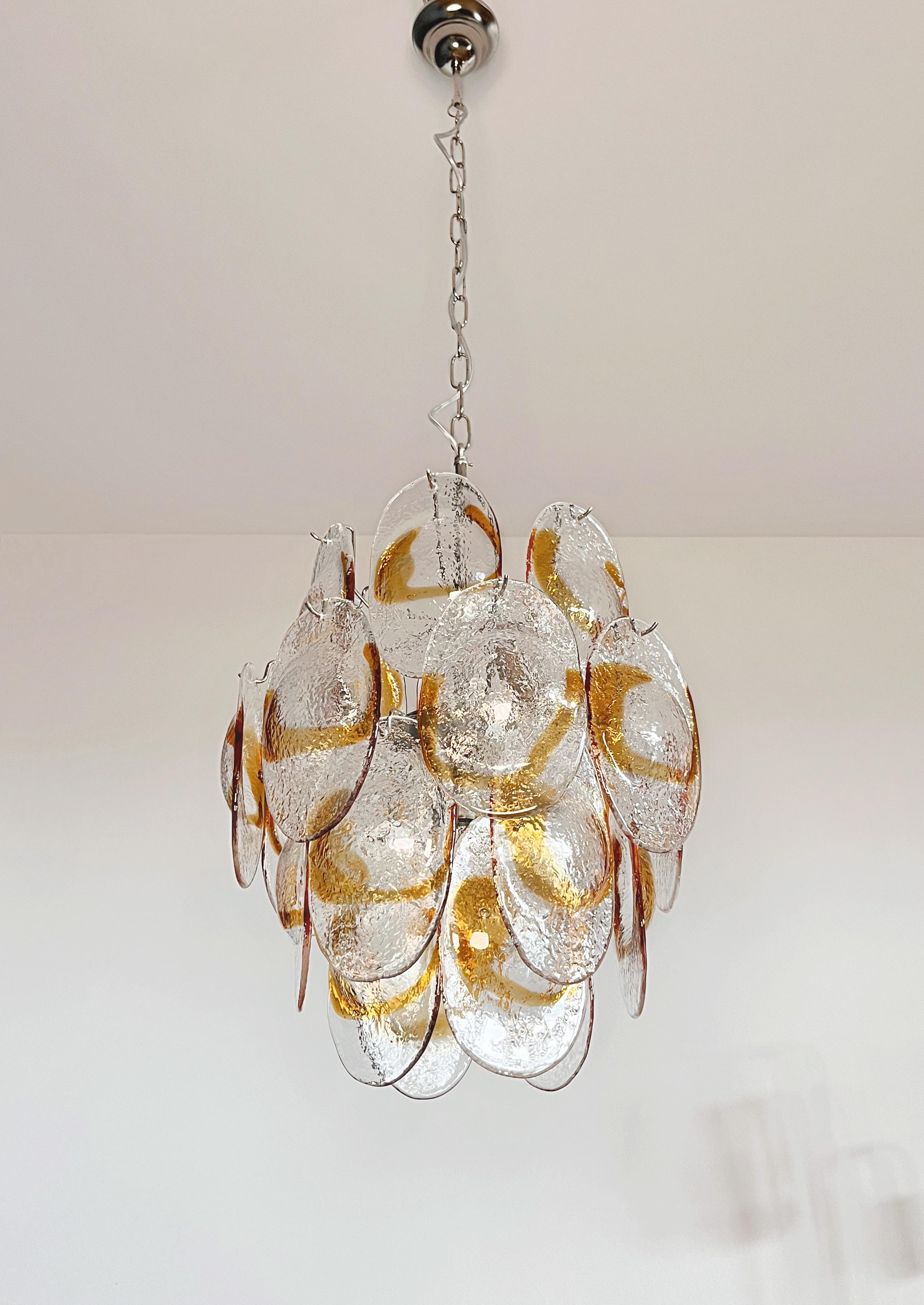 Araña italiana vintage de Murano, 24 clara y ámbar en venta 2