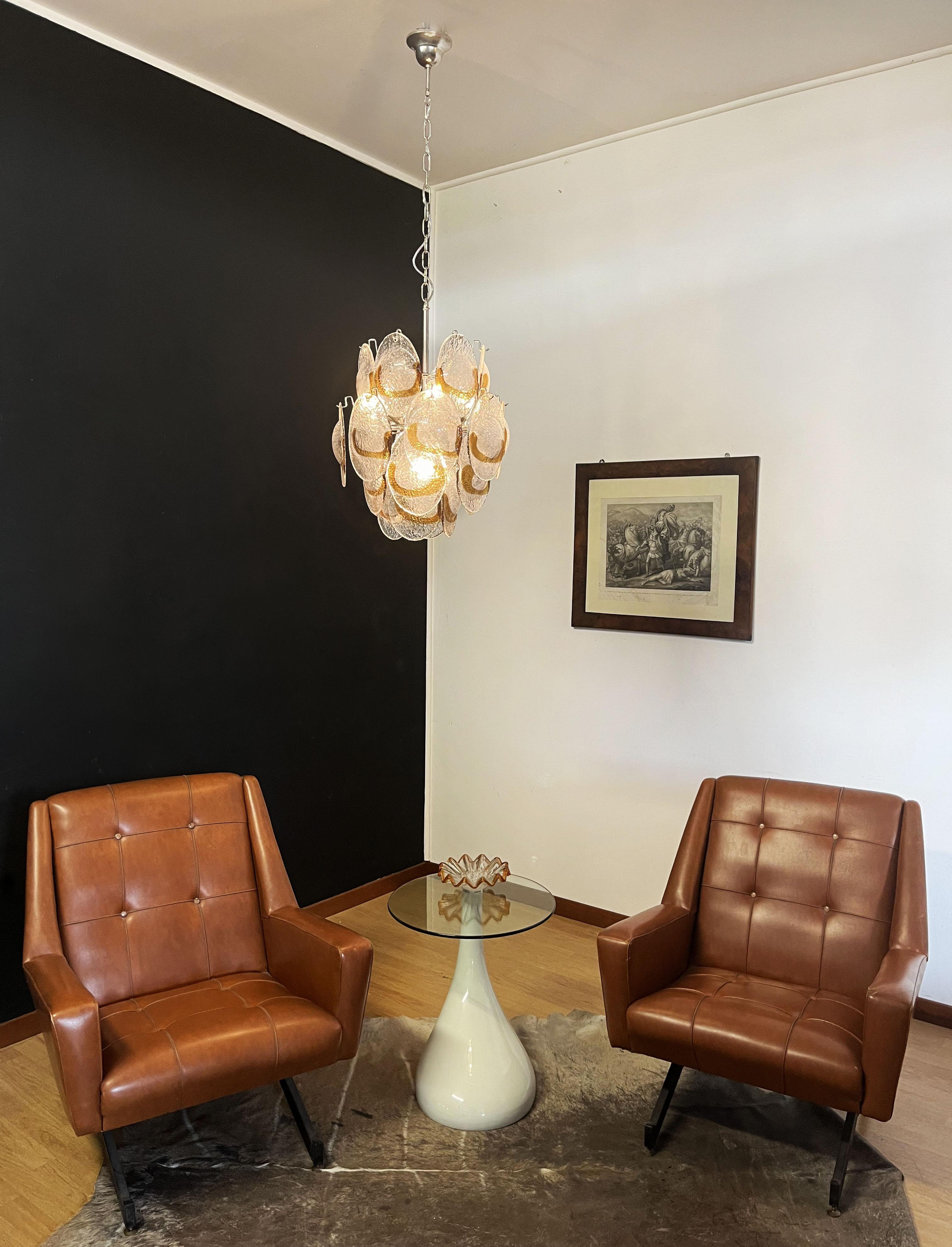 Vintage Italian Murano Chandelier, 24 Clear and Amber 7