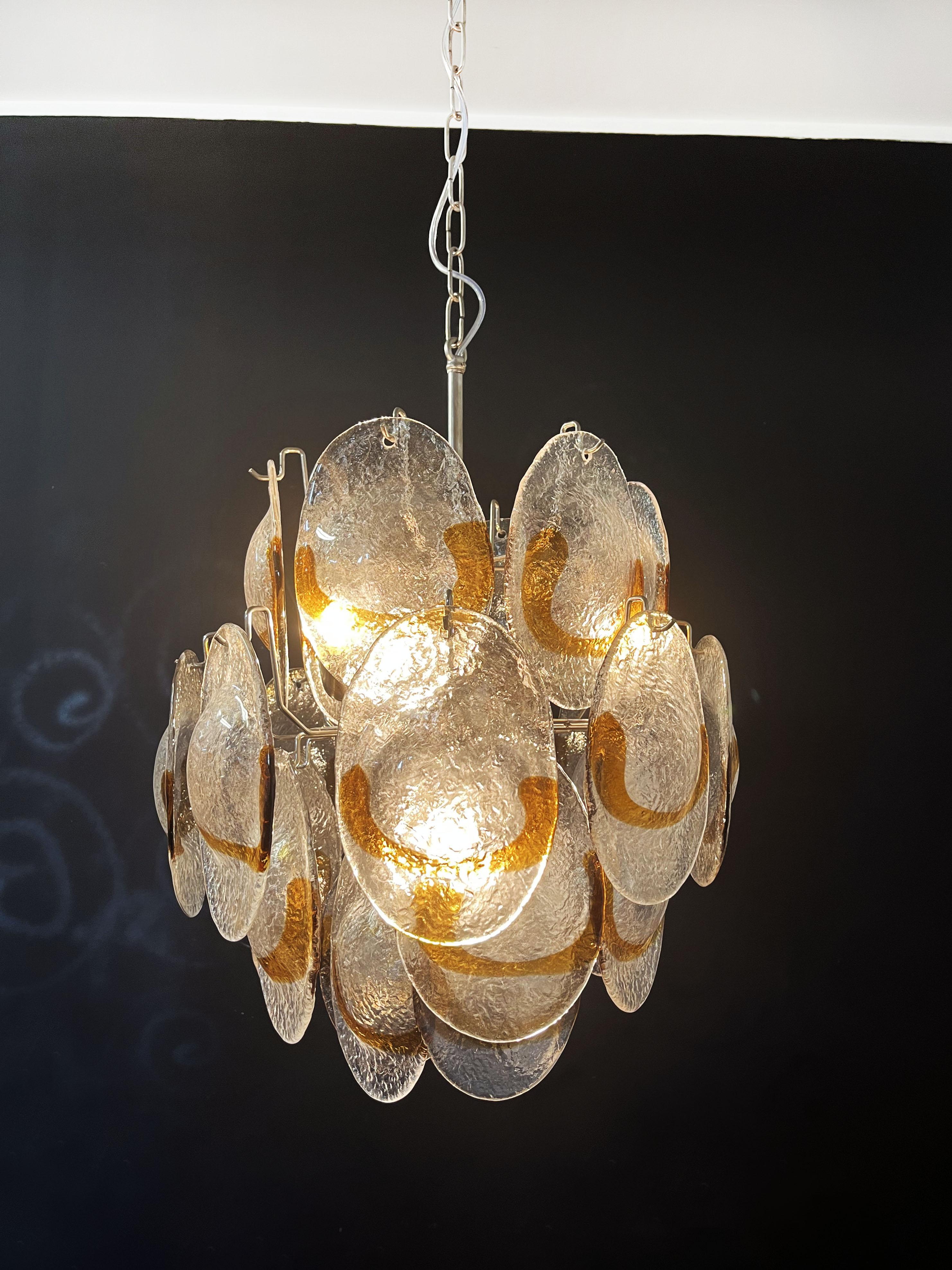 Vintage Italian Murano Chandelier, 24 Clear and Amber For Sale 10