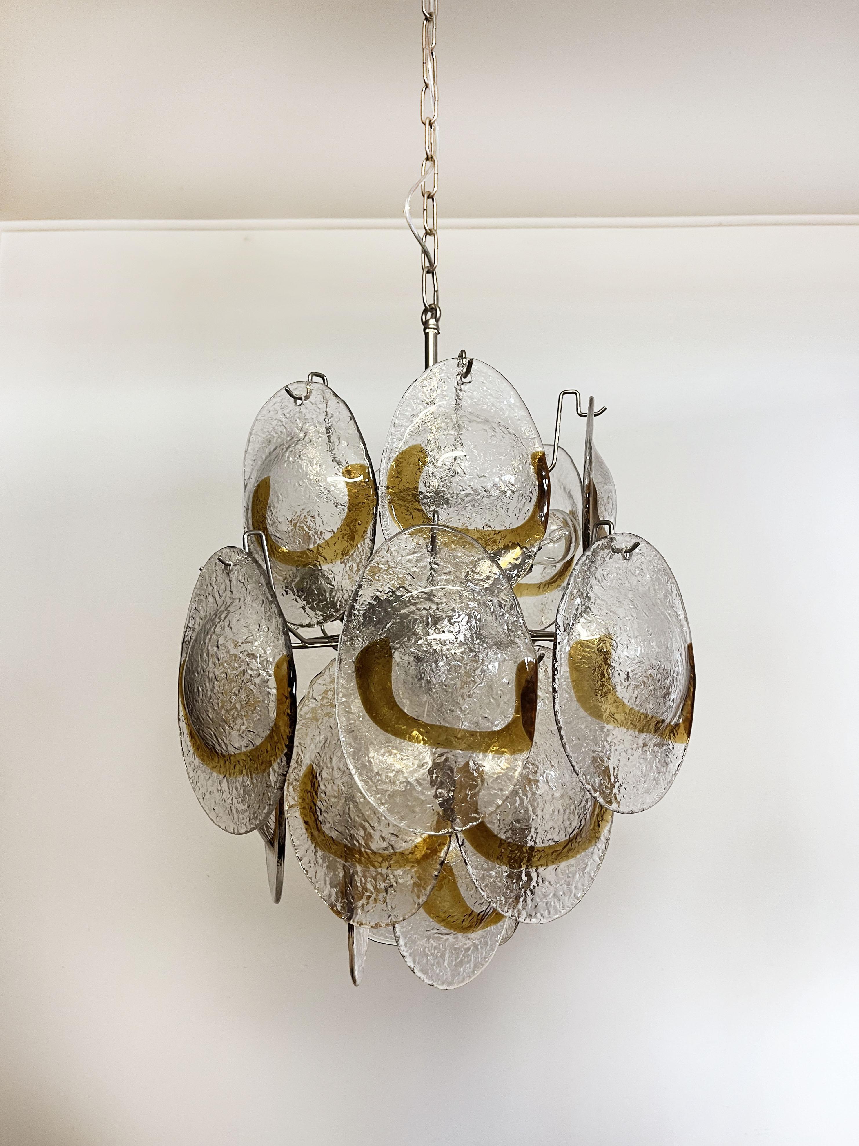 Vintage Italian Murano Chandelier, 24 Clear and Amber For Sale 11