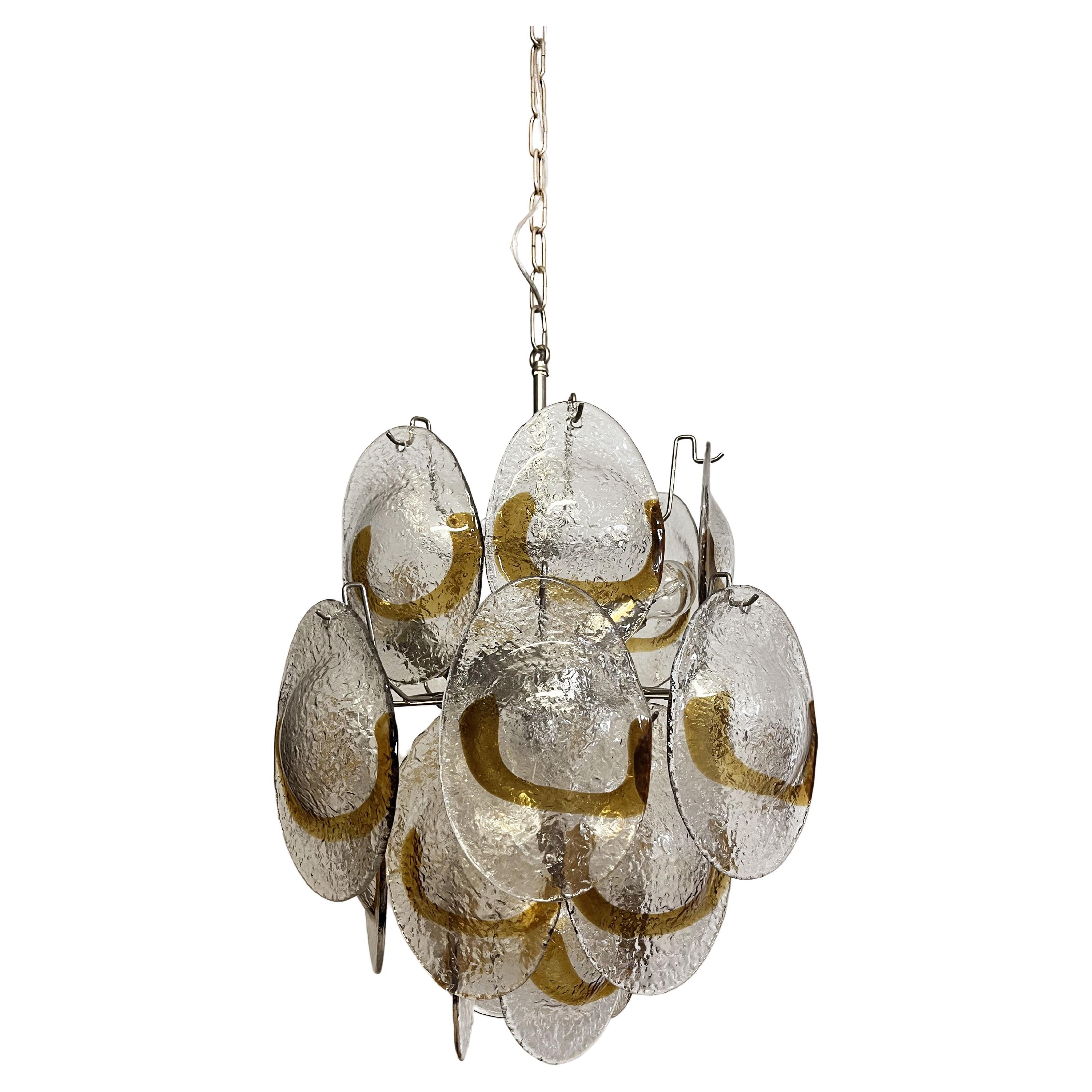 Vintage Italian Murano Chandelier, 24 Clear and Amber For Sale