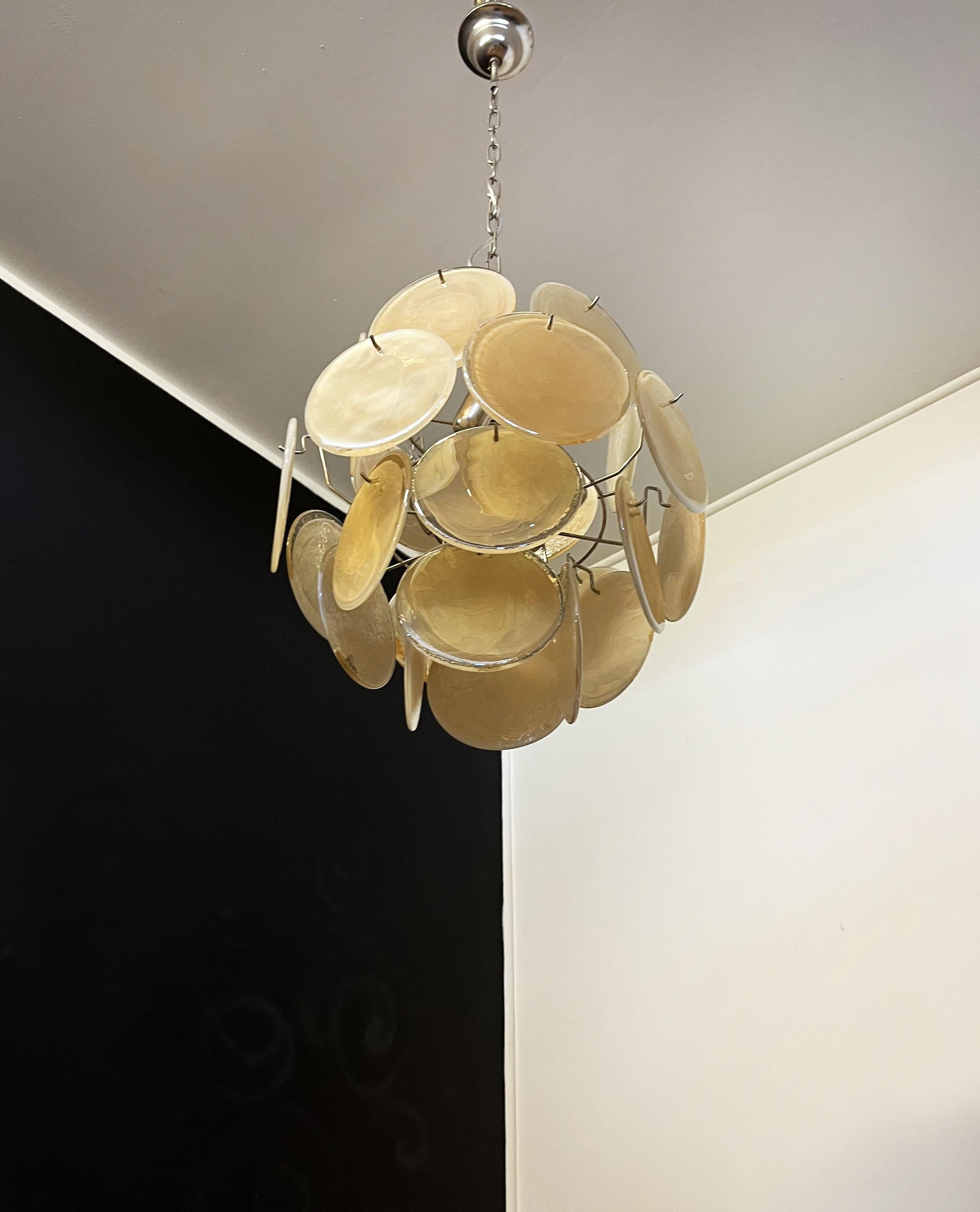 20th Century Vintage Italian Murano Chandelier, 24 Gold Disks For Sale
