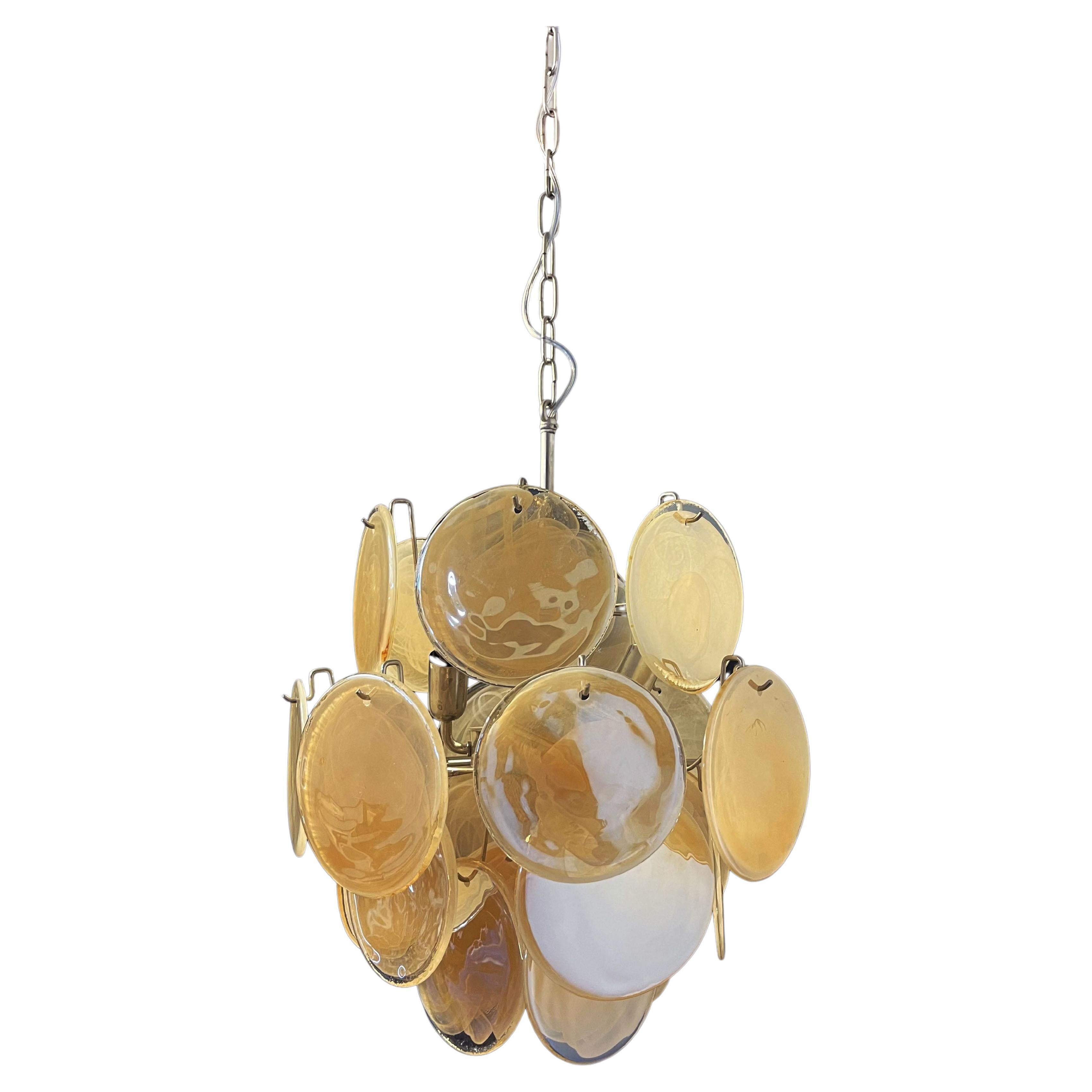 Vintage Italian Murano Chandelier, 24 Gold Disks For Sale