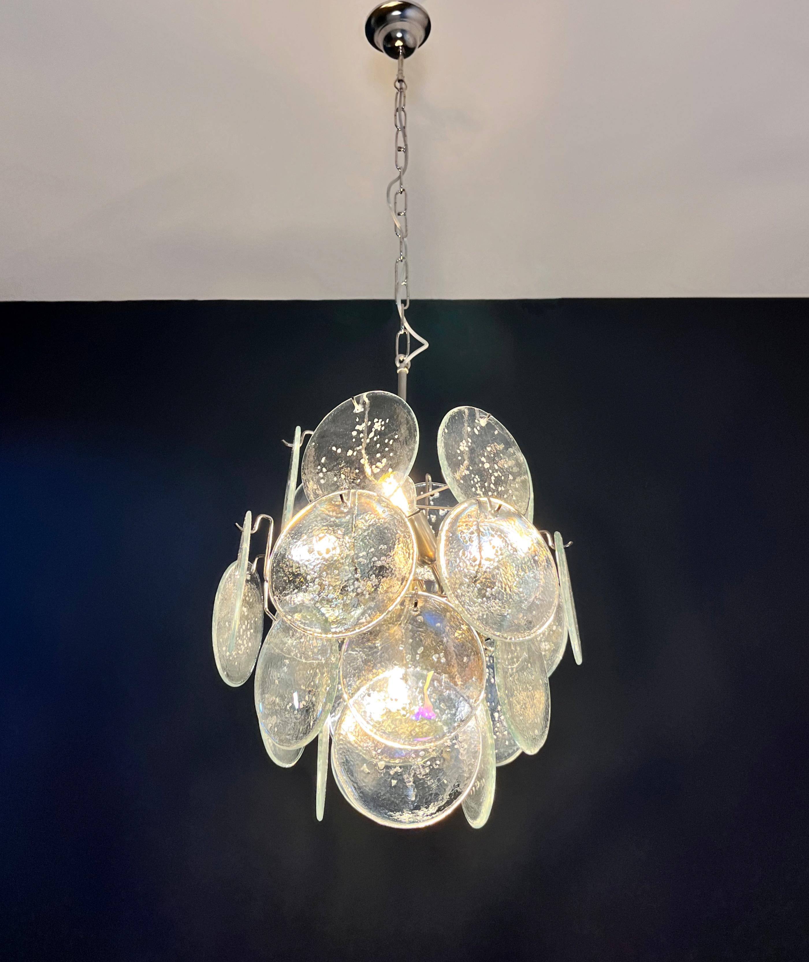 Vintage Italian Murano Chandelier, 24 Iridescent Grit Disks For Sale 4