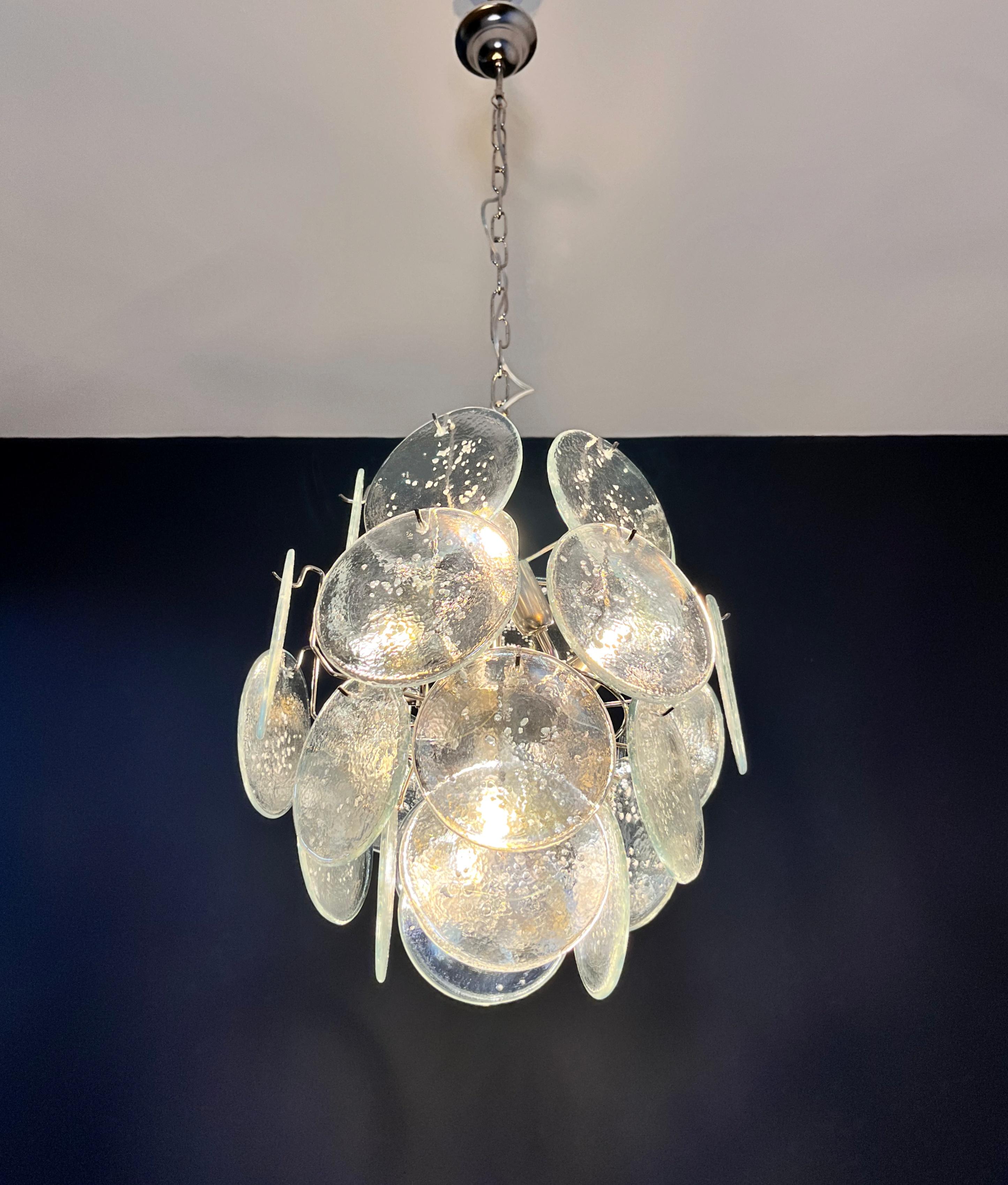 Vintage Italian Murano Chandelier, 24 Iridescent Grit Disks For Sale 5