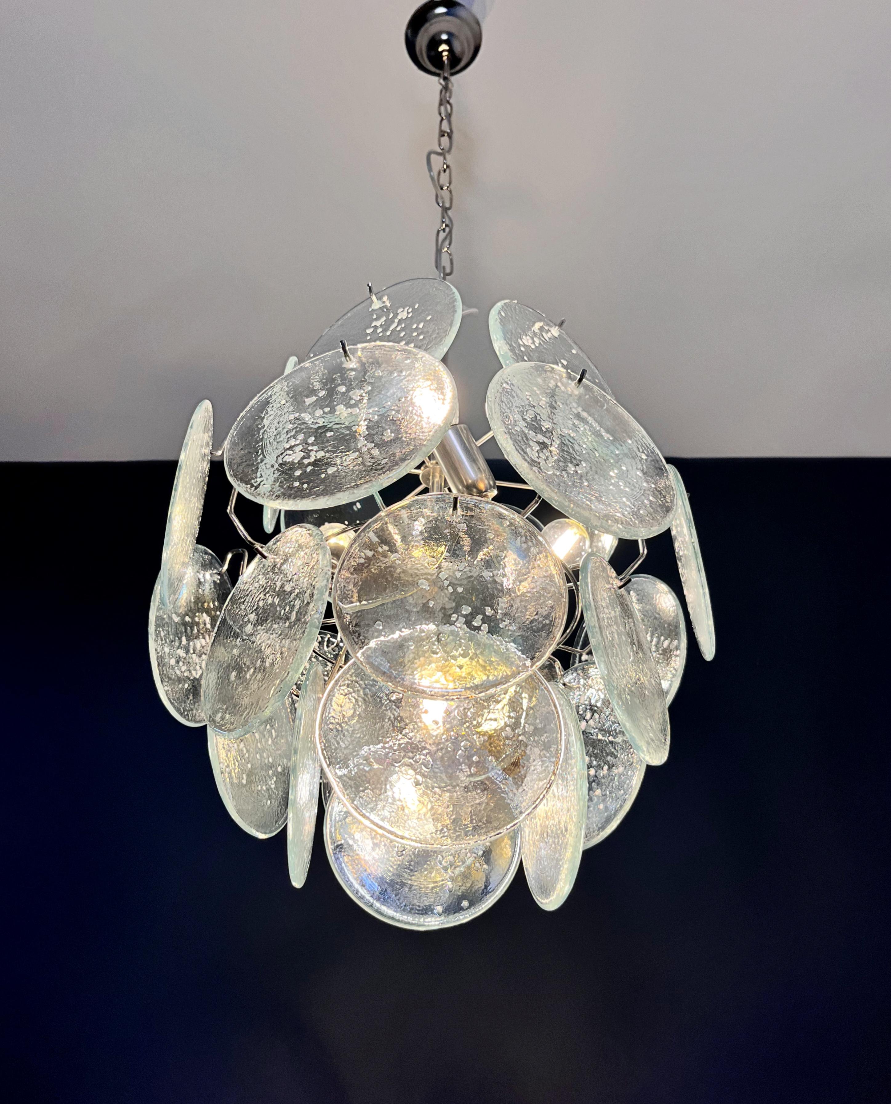 Vintage Italian Murano Chandelier, 24 Iridescent Grit Disks For Sale 6