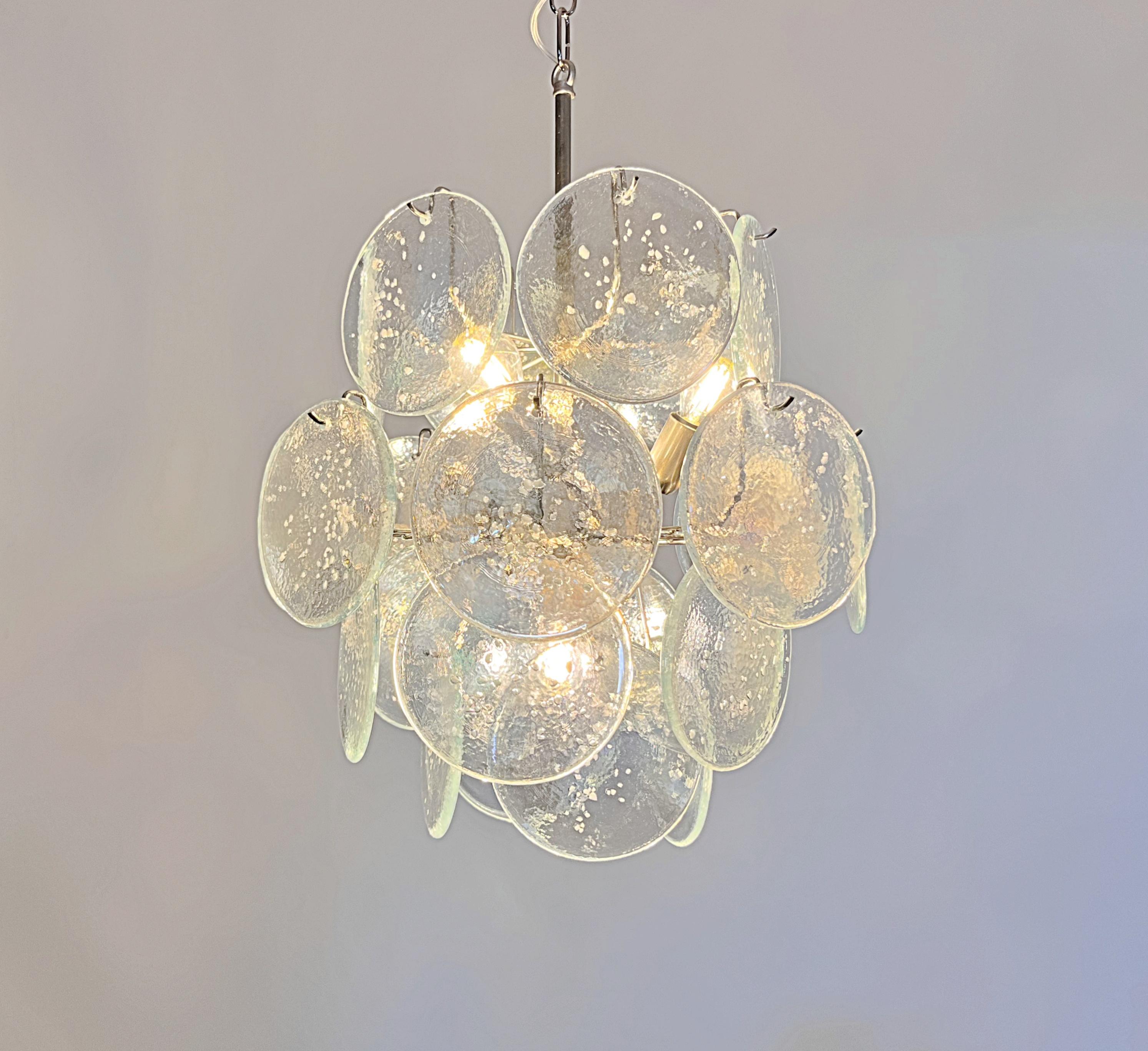 Vintage Italian Murano Chandelier, 24 Iridescent Grit Disks For Sale 7