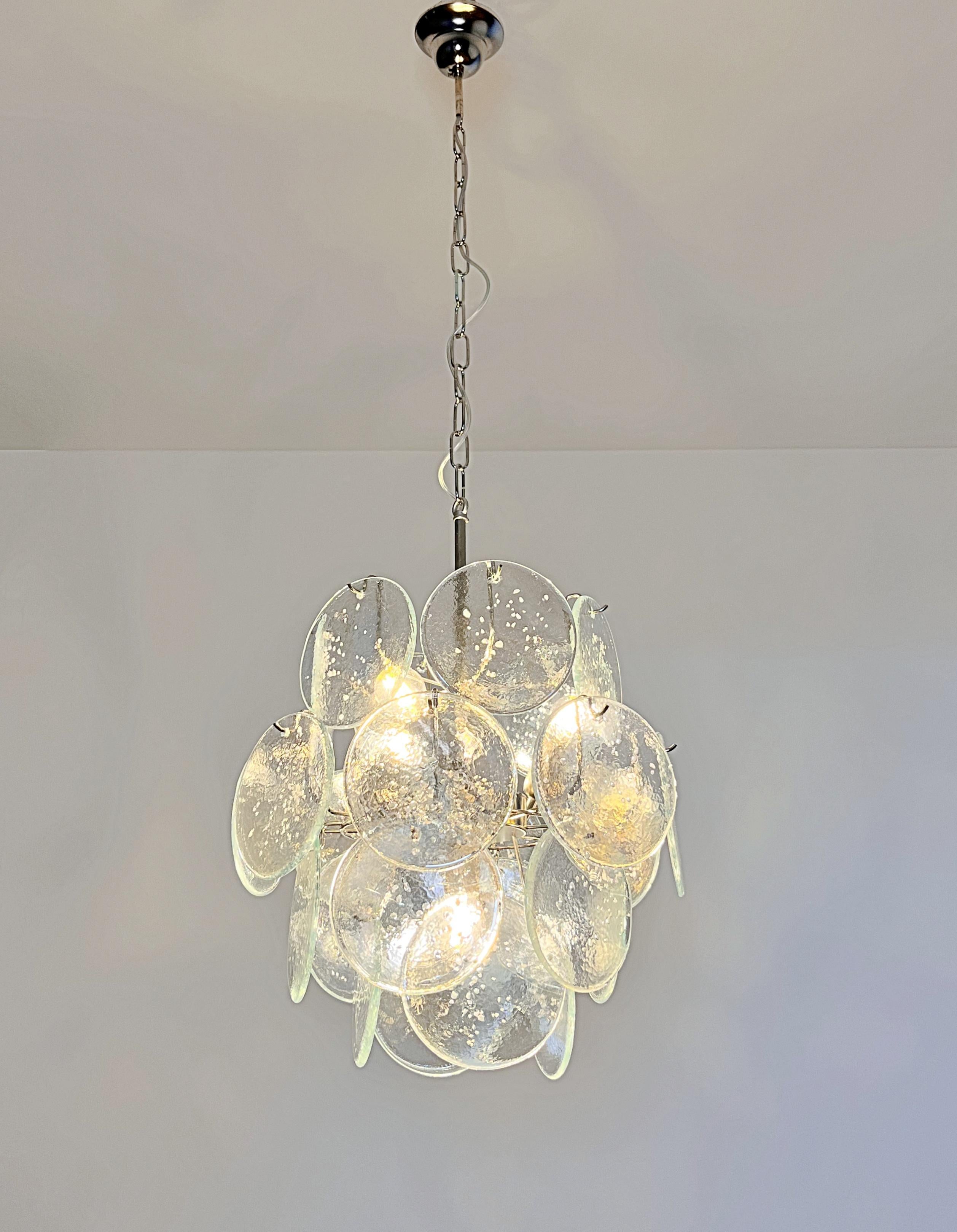 Vintage Italian Murano Chandelier, 24 Iridescent Grit Disks For Sale 8
