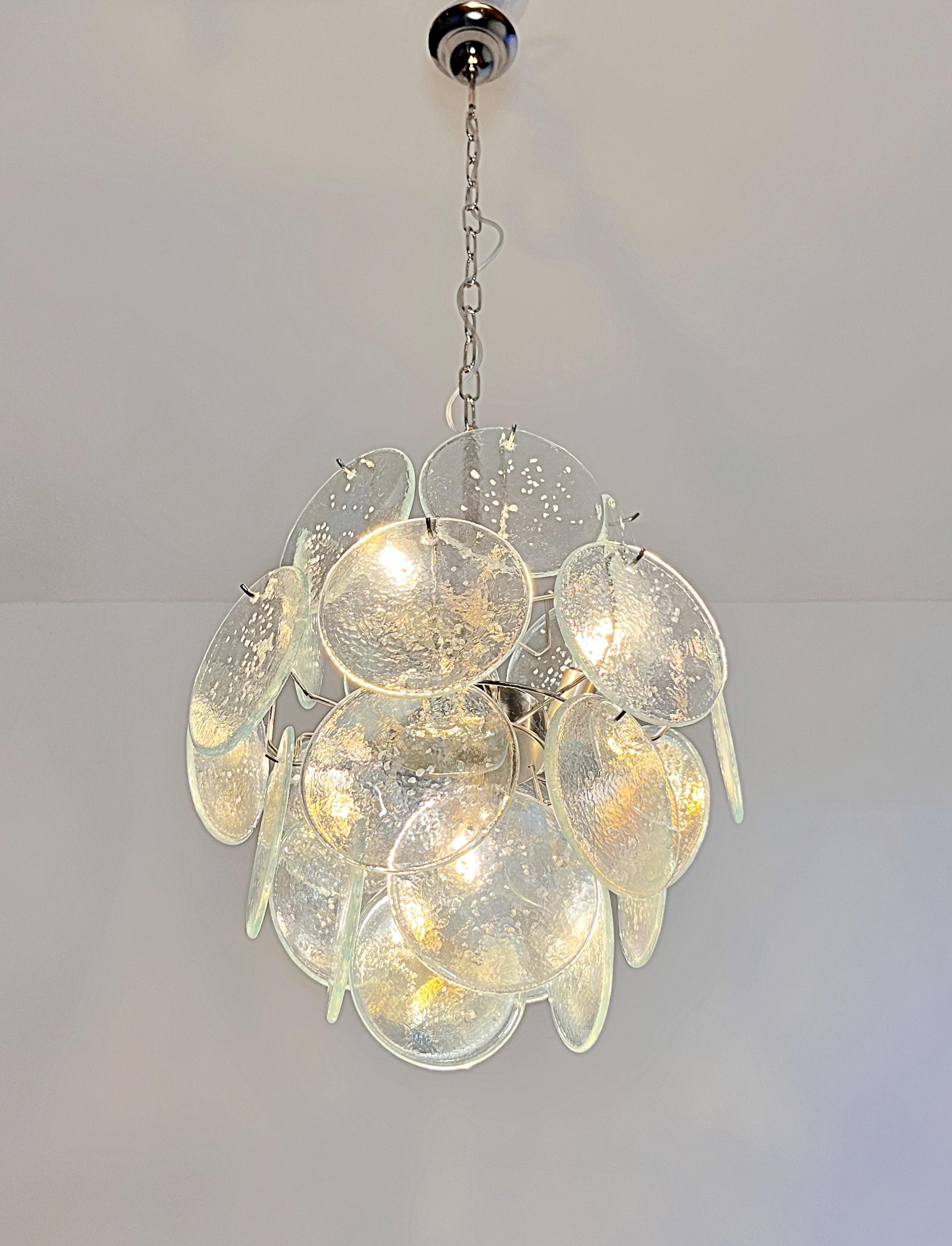 Vintage Italian Murano Chandelier, 24 Iridescent Grit Disks For Sale 9