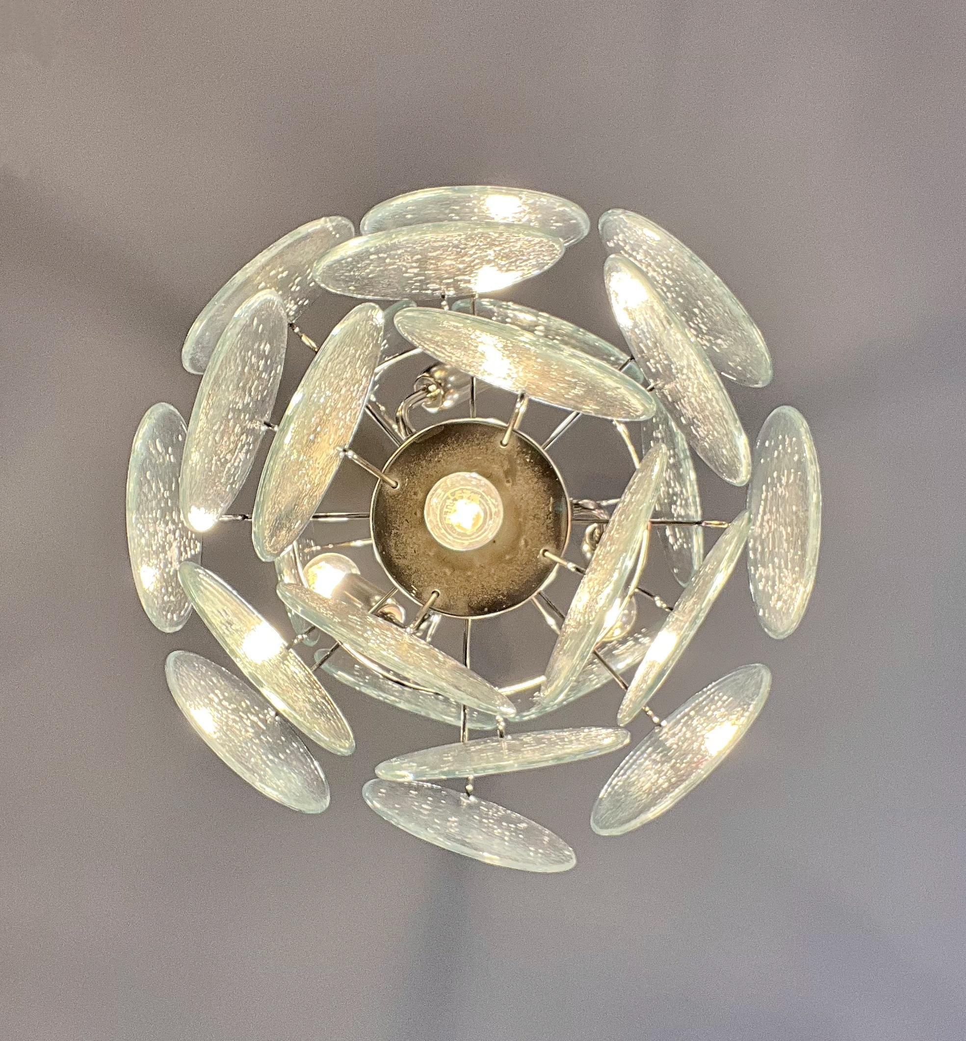 Vintage Italian Murano Chandelier, 24 Iridescent Grit Disks For Sale 10