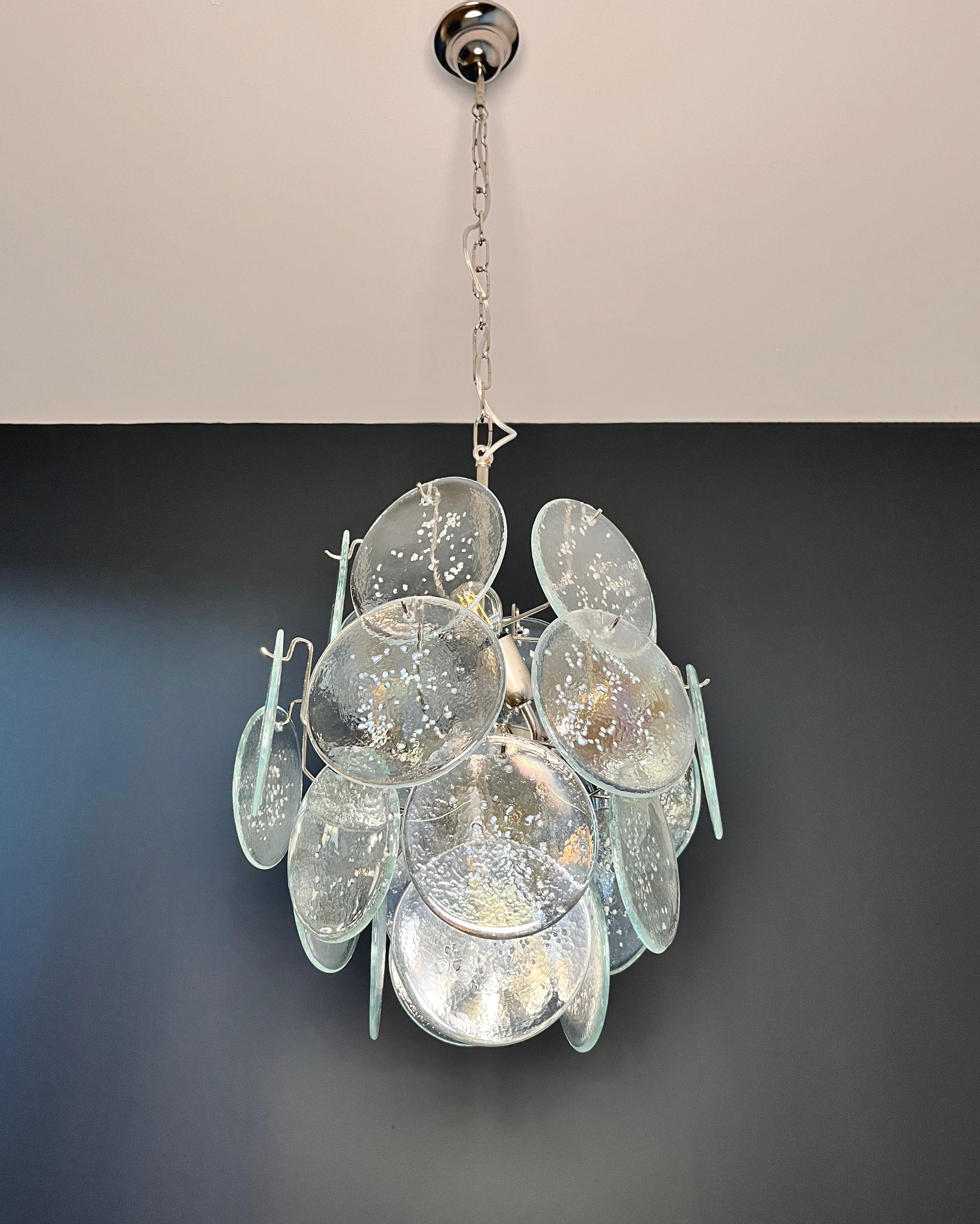Vintage Italian Murano Chandelier, 24 Iridescent Grit Disks In Good Condition For Sale In Gaiarine Frazione Francenigo (TV), IT