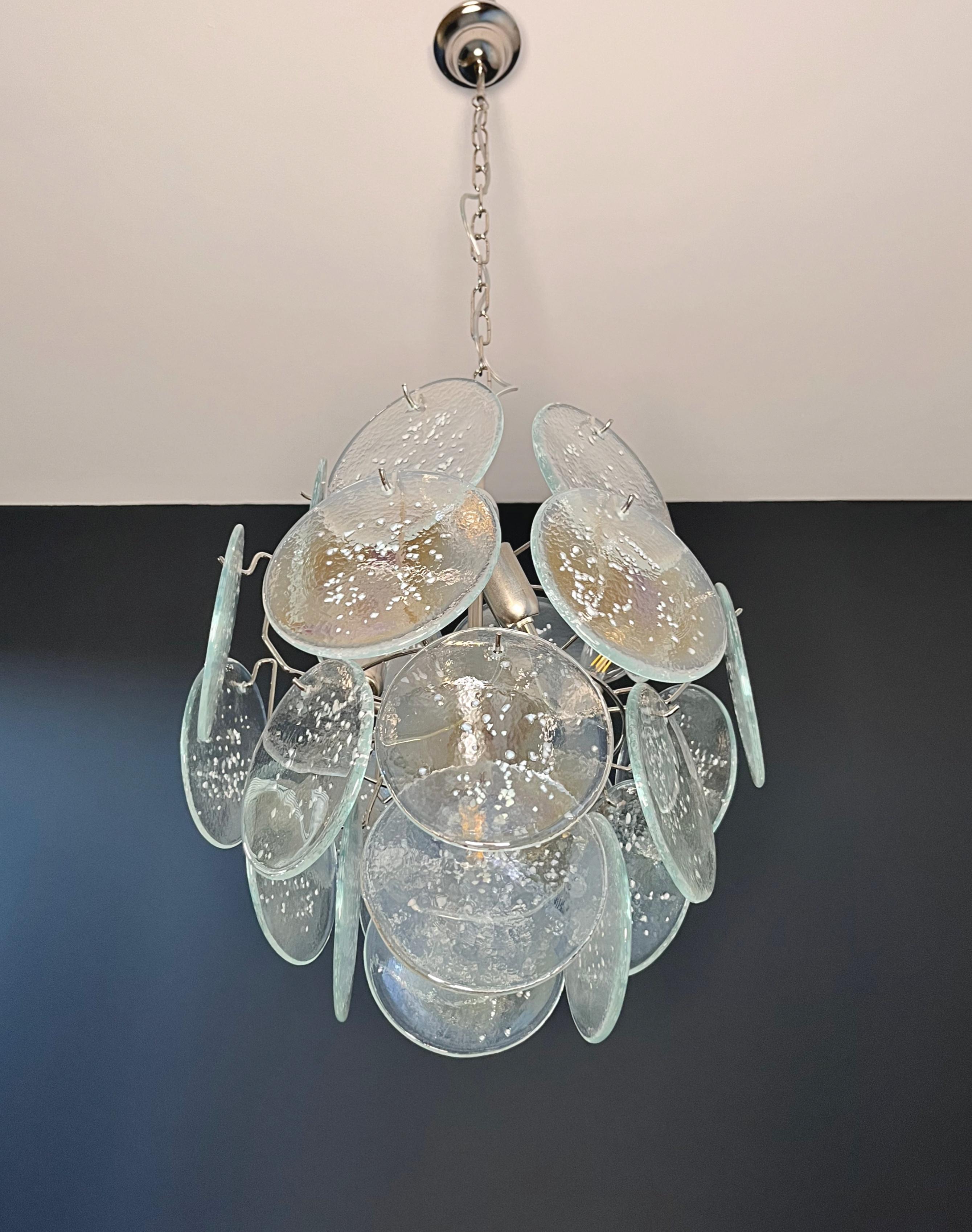 20th Century Vintage Italian Murano Chandelier, 24 Iridescent Grit Disks For Sale