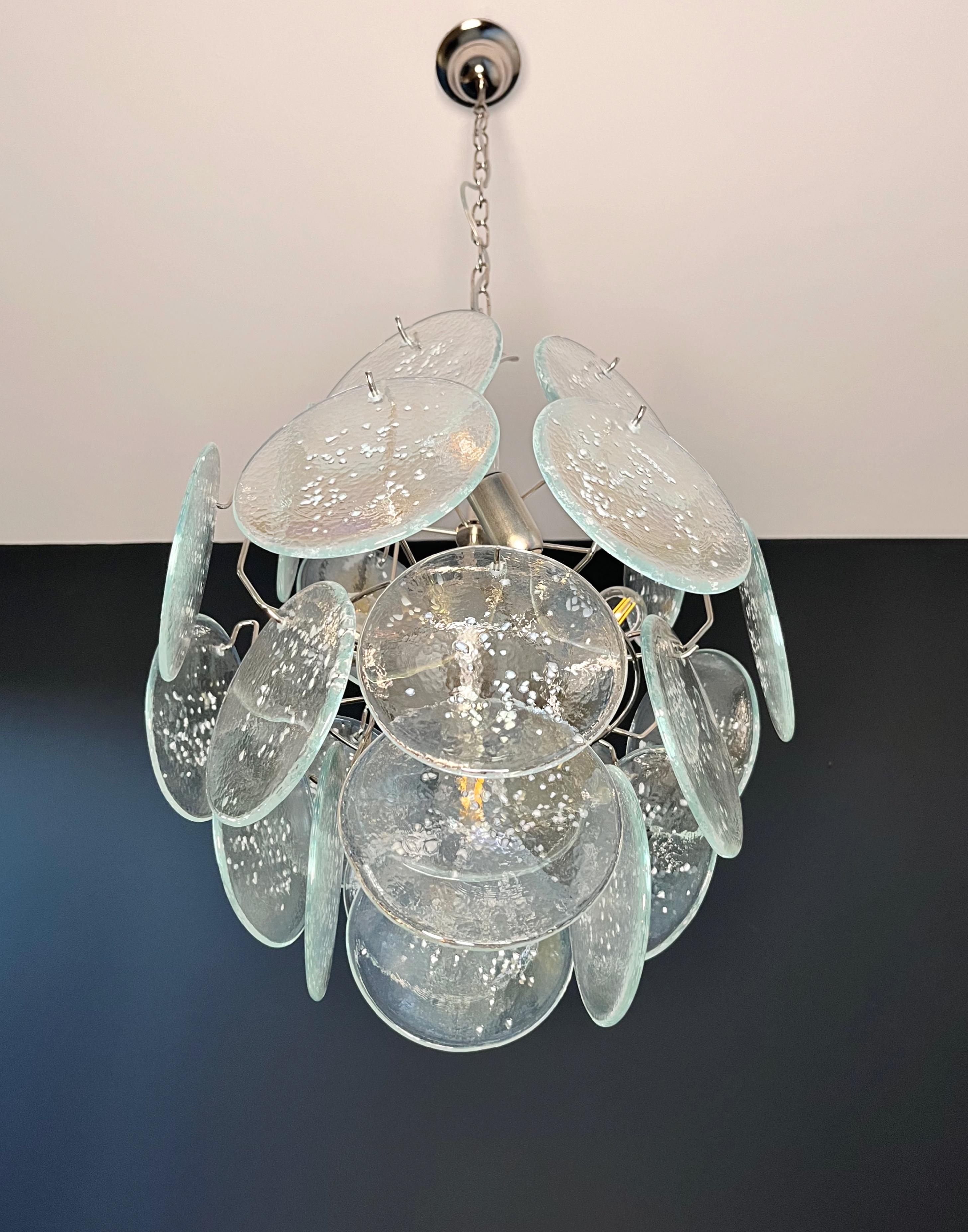 Art Glass Vintage Italian Murano Chandelier, 24 Iridescent Grit Disks For Sale