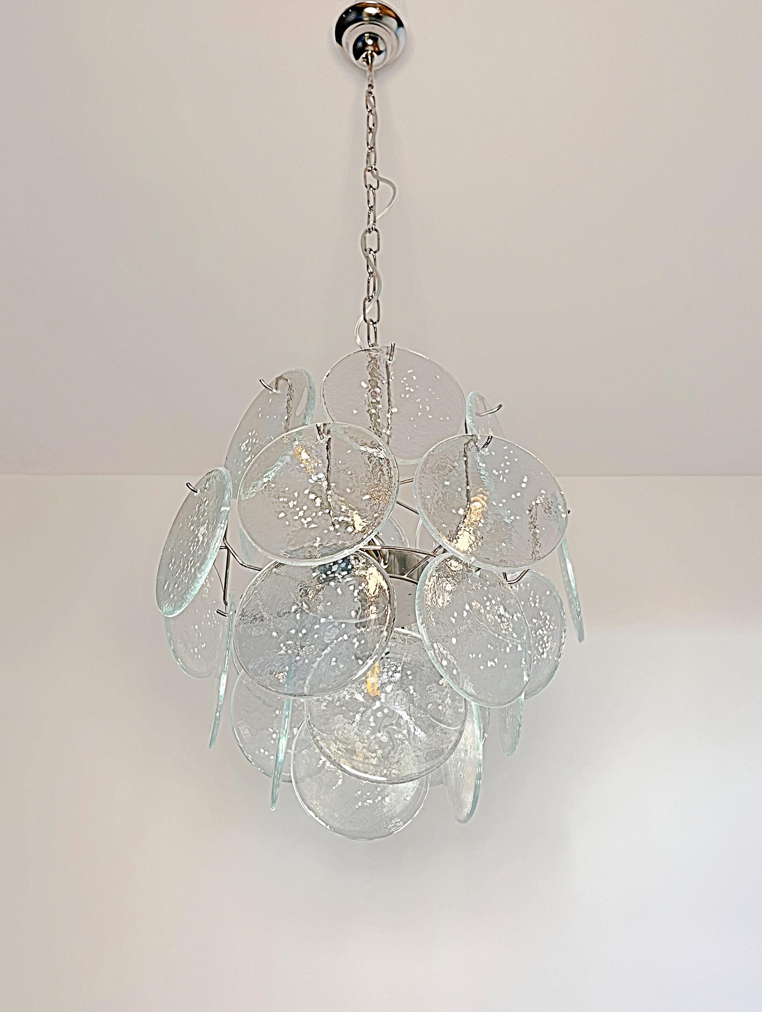 Vintage Italian Murano Chandelier, 24 Iridescent Grit Disks For Sale 1