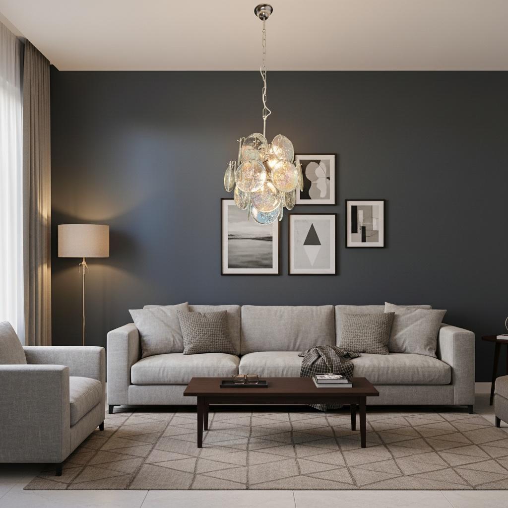 Vintage Italian Murano Chandelier, 24 Iridescent Grit Disks For Sale 2