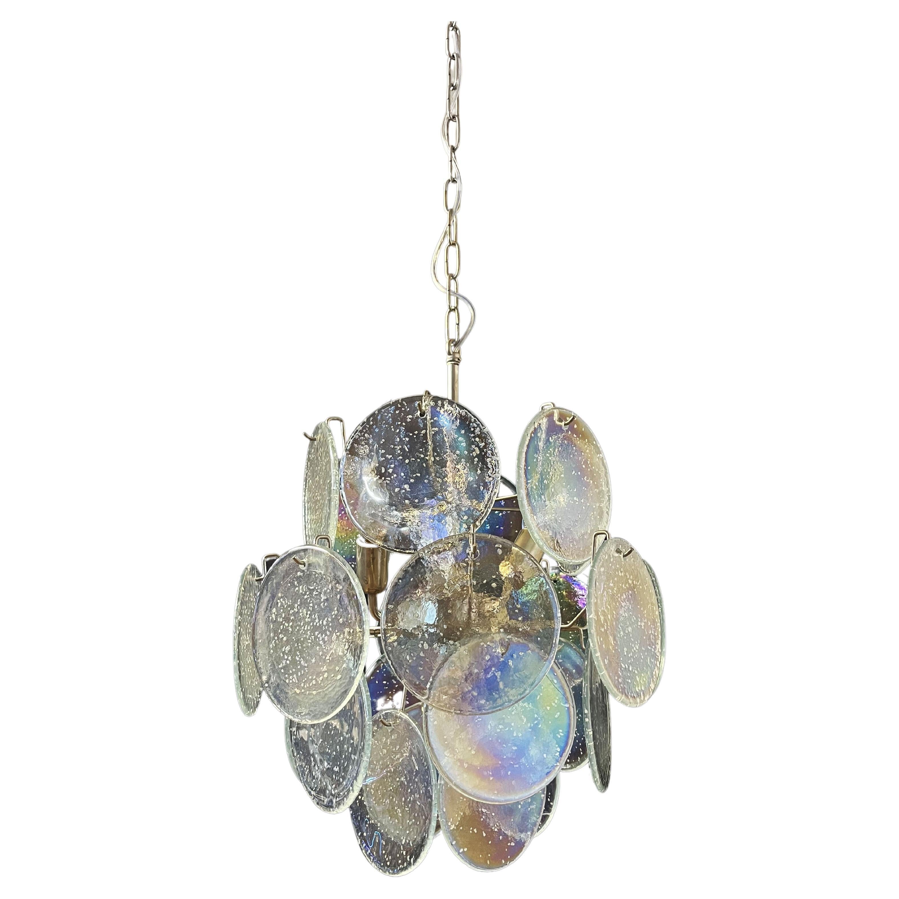 Vintage Italian Murano Chandelier, 24 Iridescent Grit Disks