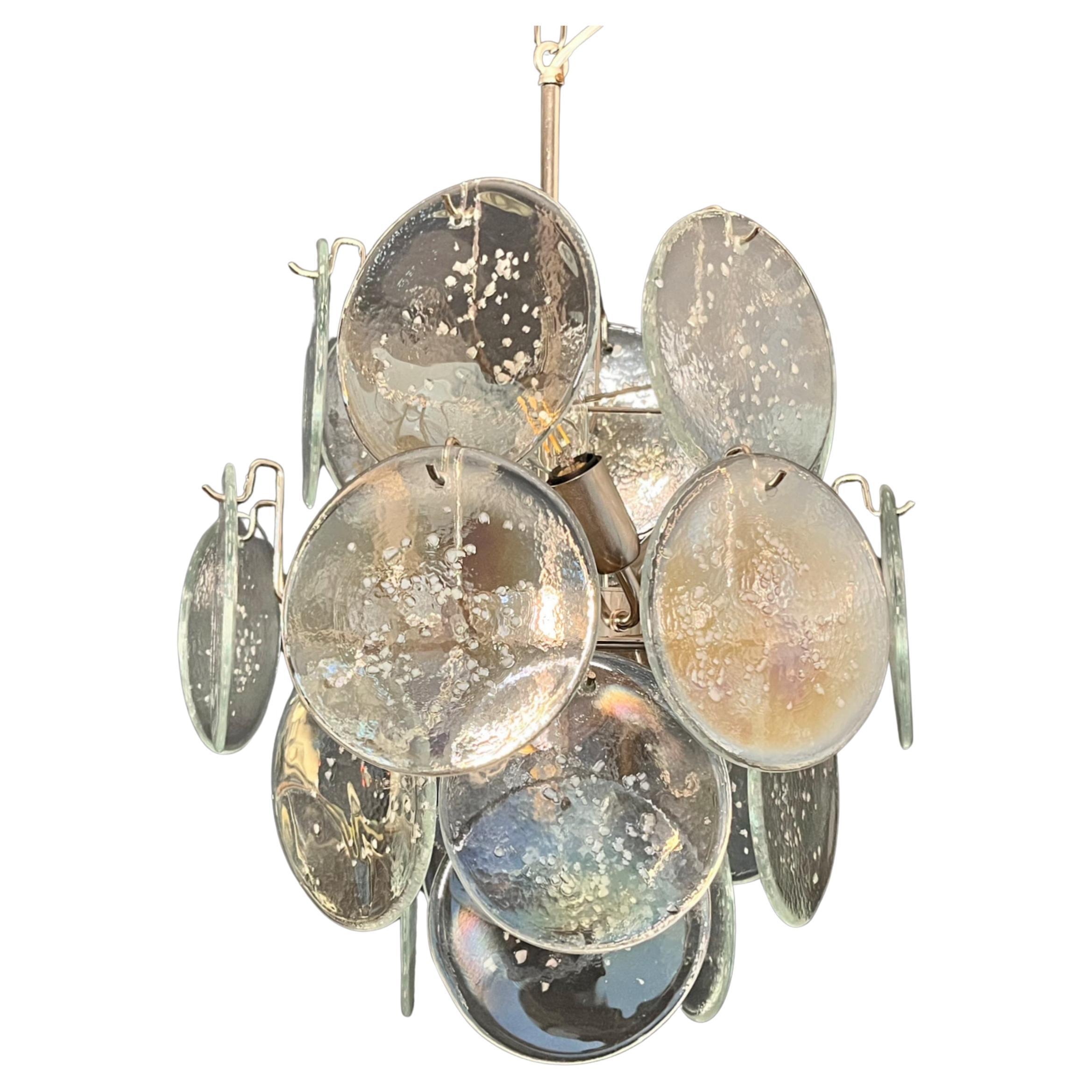 Lampadario italiano vintage di Murano, 24 dischi di graniglia iridescente