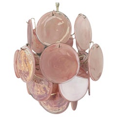 Vintage Italian Murano Chandelier, 24 Pink Disks