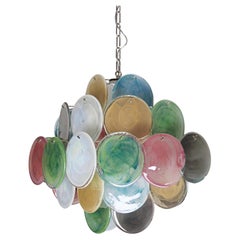 Retro Italian Murano Chandelier - 36 Alabaster Multicolored Disks