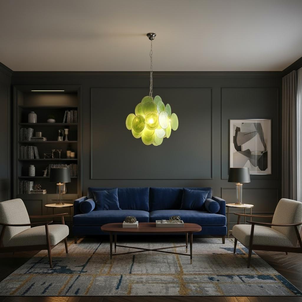 Lustre vintage italien de Murano - 36 disques verts en vente 3