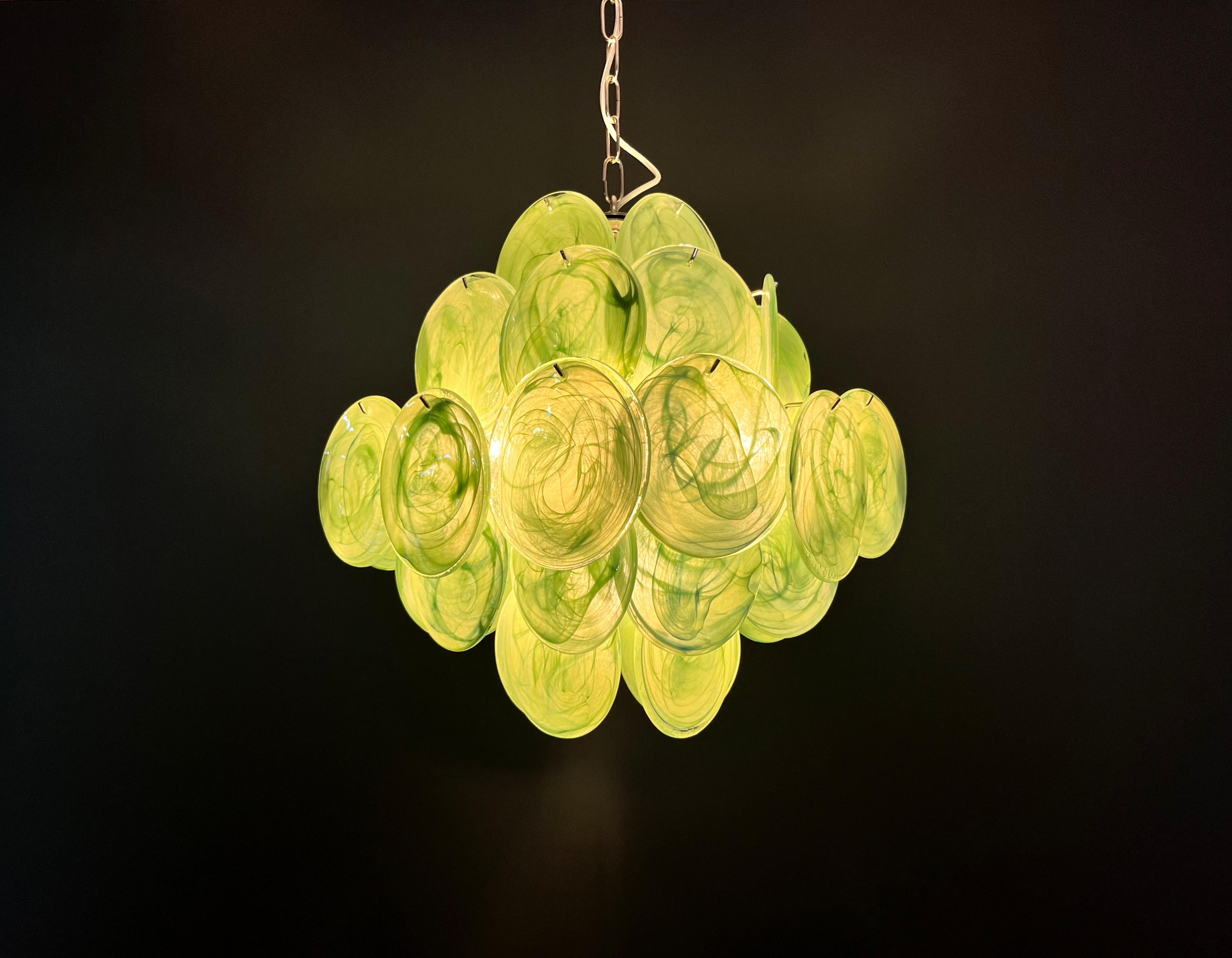Lustre vintage italien de Murano - 36 disques verts en vente 4