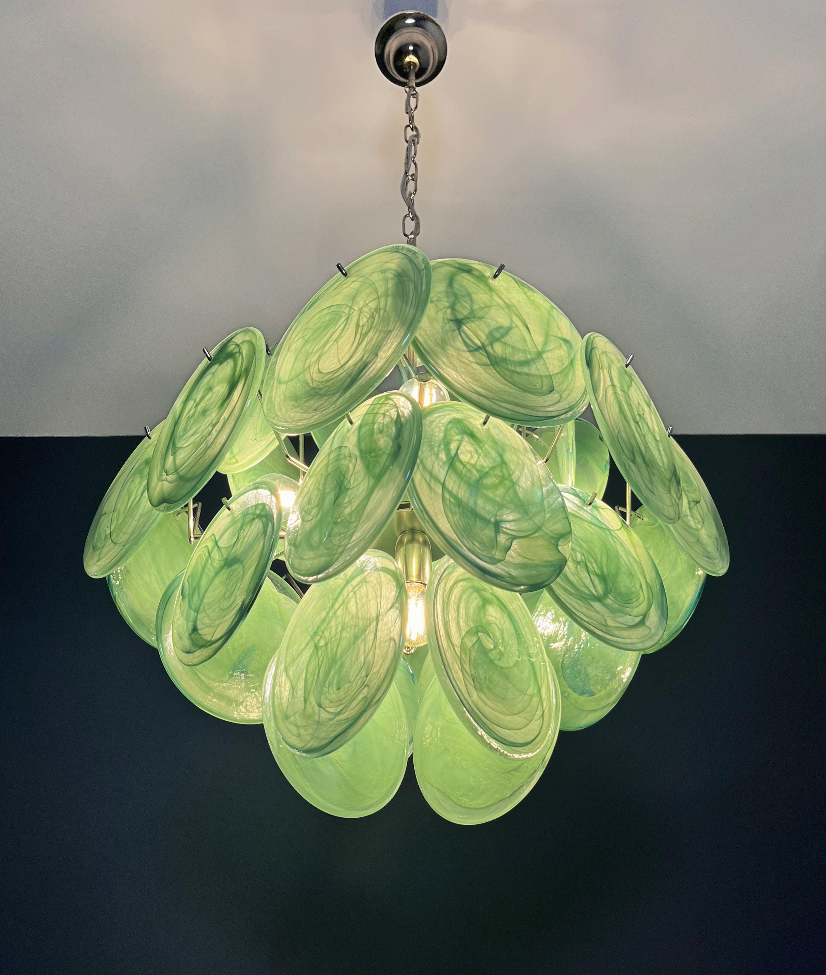Lustre vintage italien de Murano - 36 disques verts en vente 8