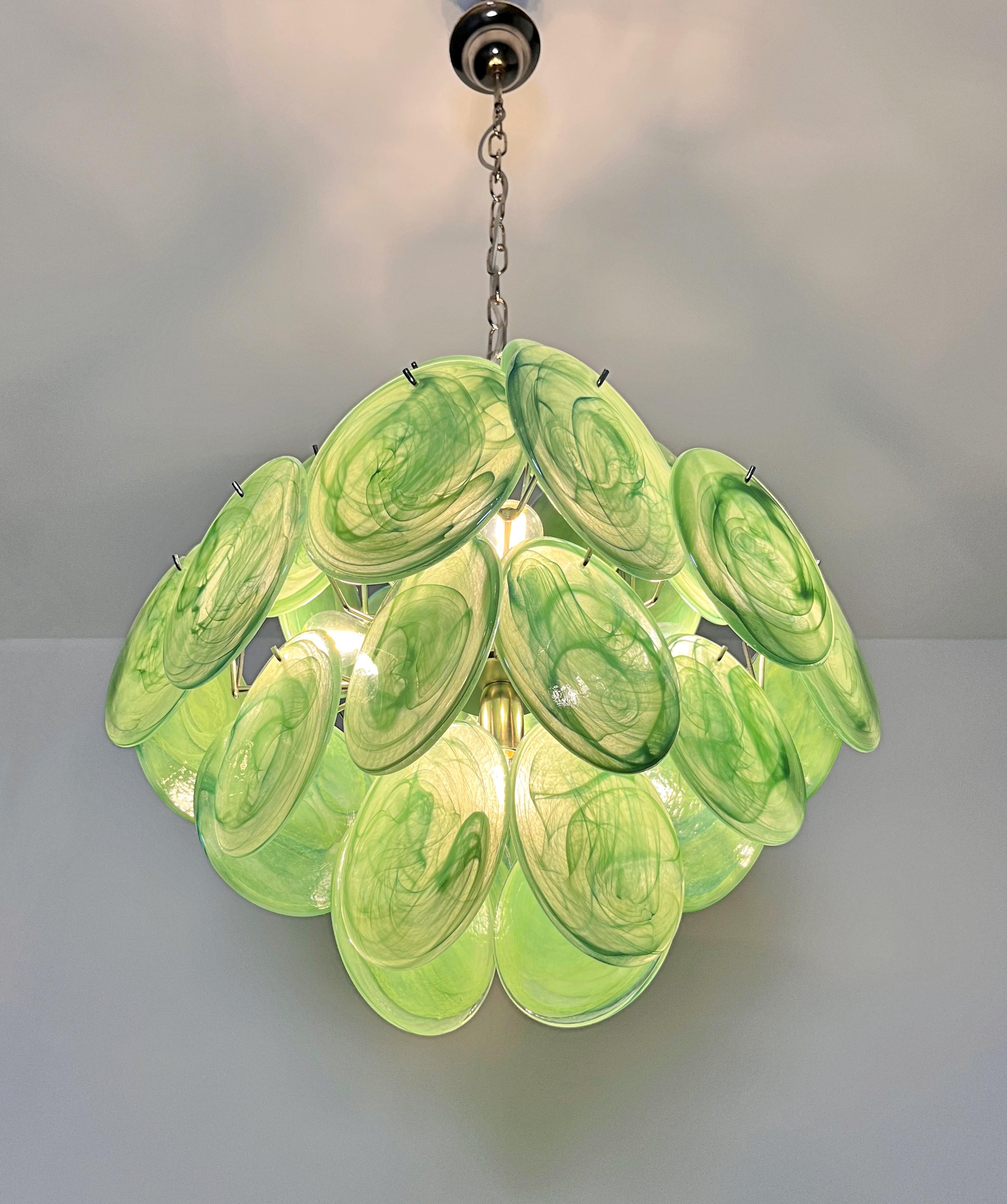 Lustre vintage italien de Murano - 36 disques verts en vente 13
