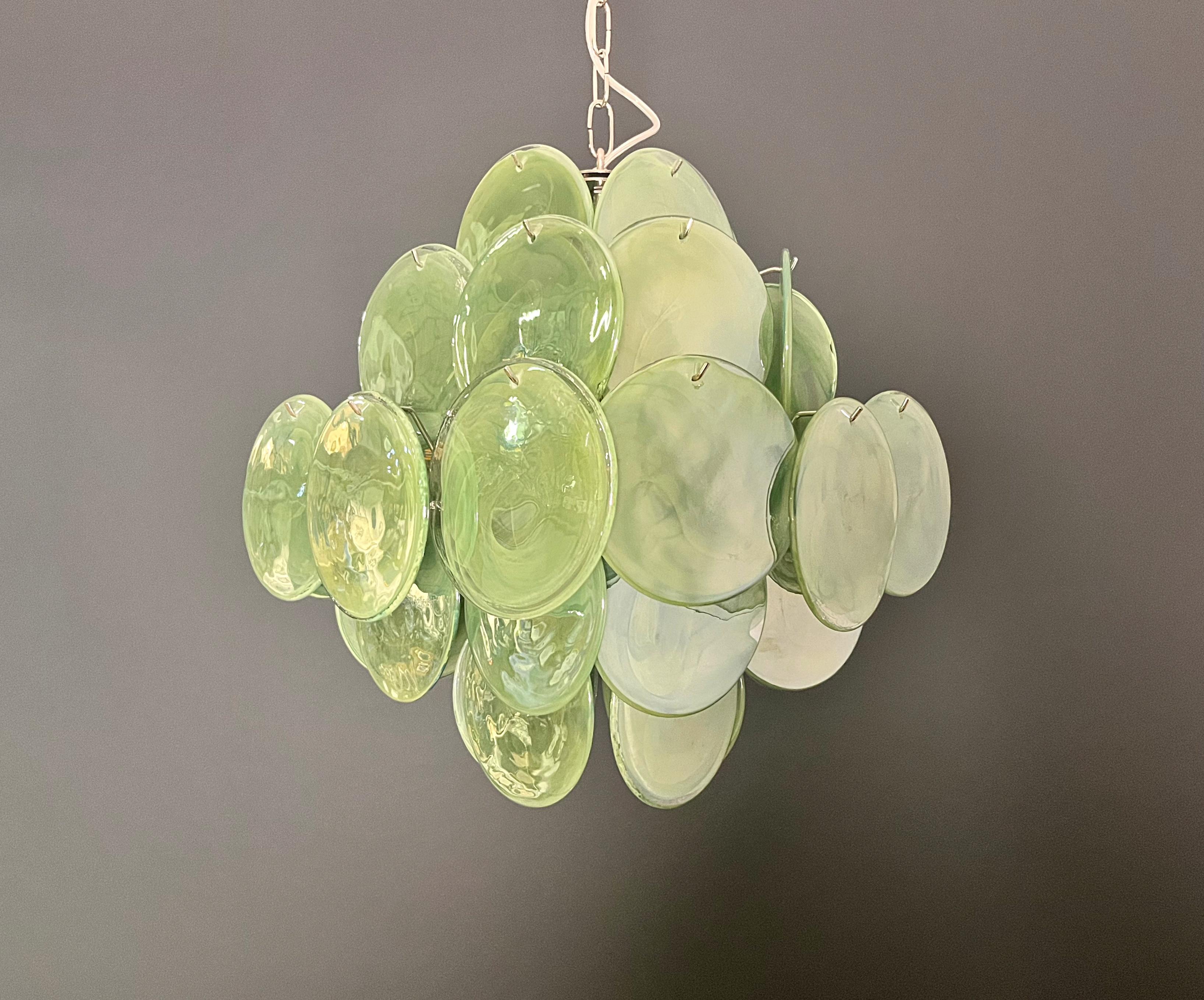 Mid-Century Modern Lustre vintage italien de Murano - 36 disques verts en vente