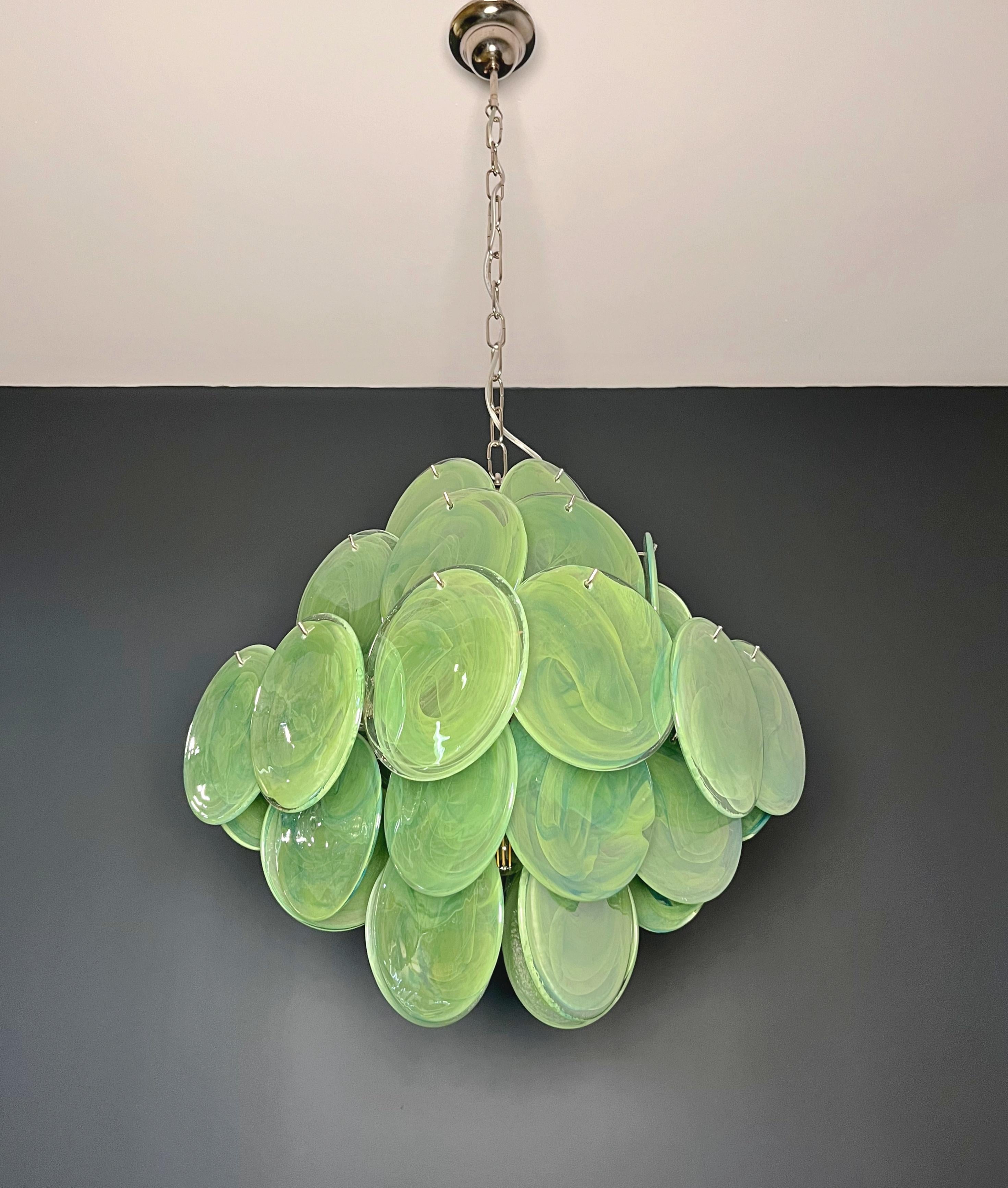Galvanisé Lustre vintage italien de Murano - 36 disques verts en vente