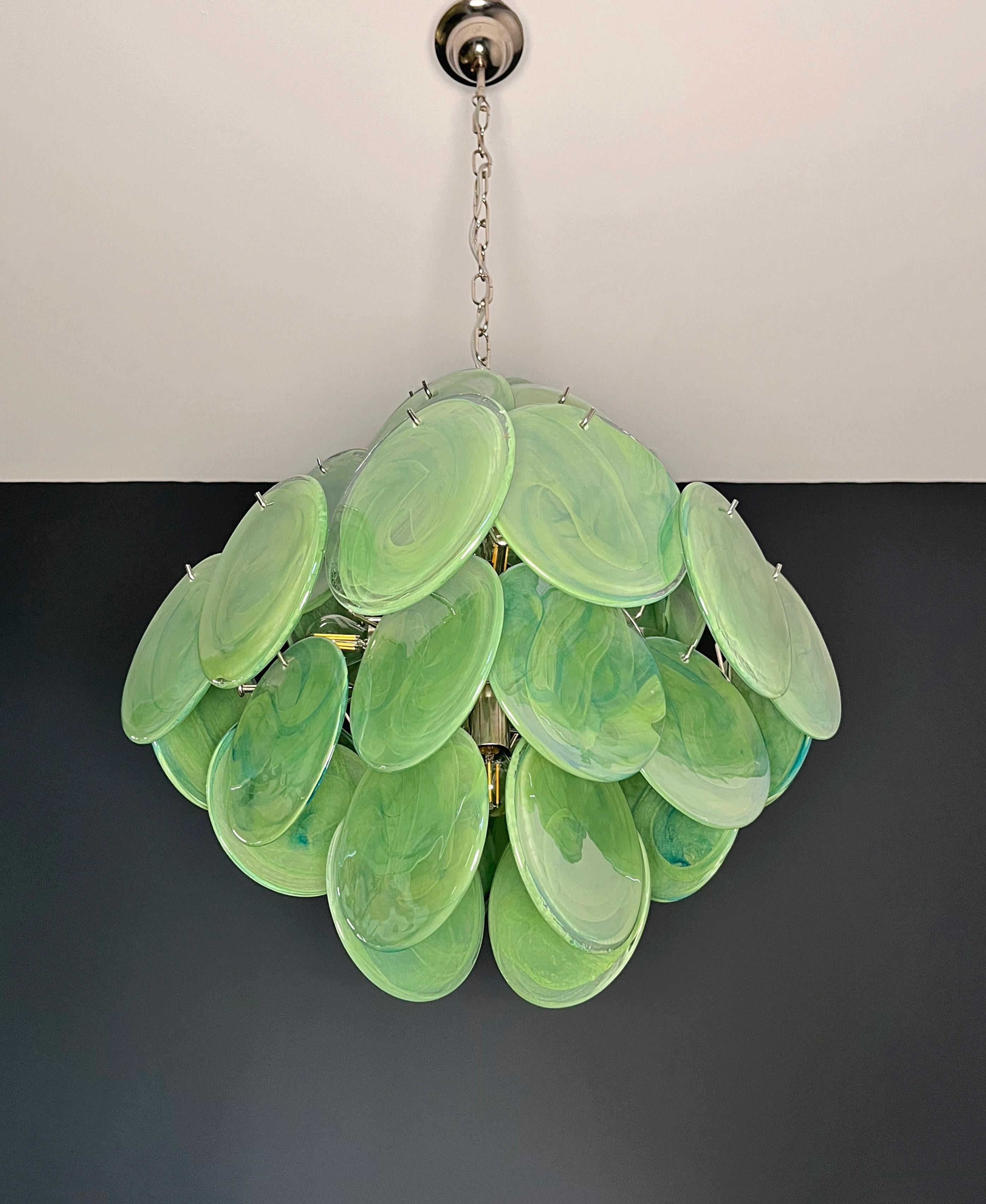 Lustre vintage italien de Murano - 36 disques verts Bon état - En vente à Gaiarine Frazione Francenigo (TV), IT
