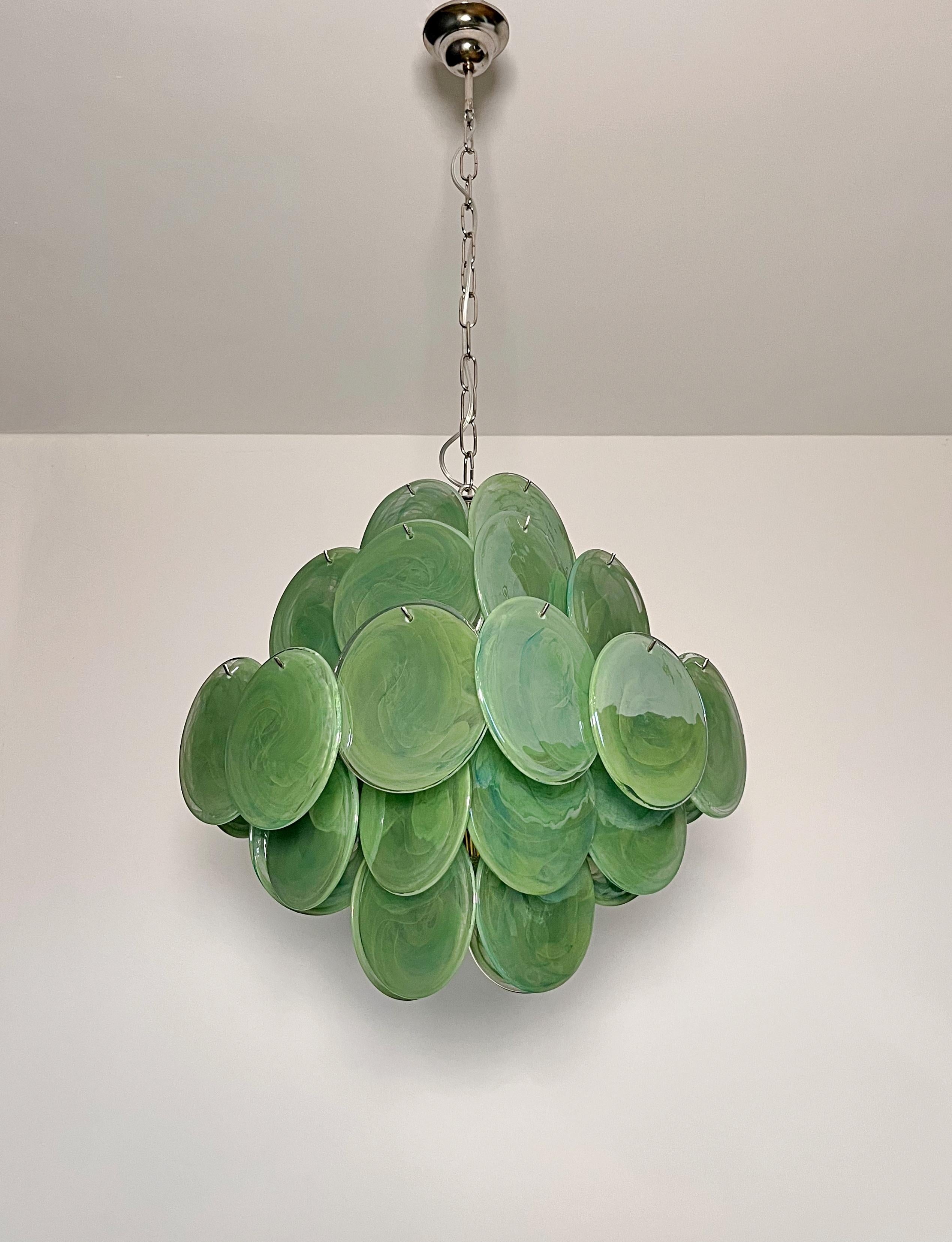 Lustre vintage italien de Murano - 36 disques verts en vente 1