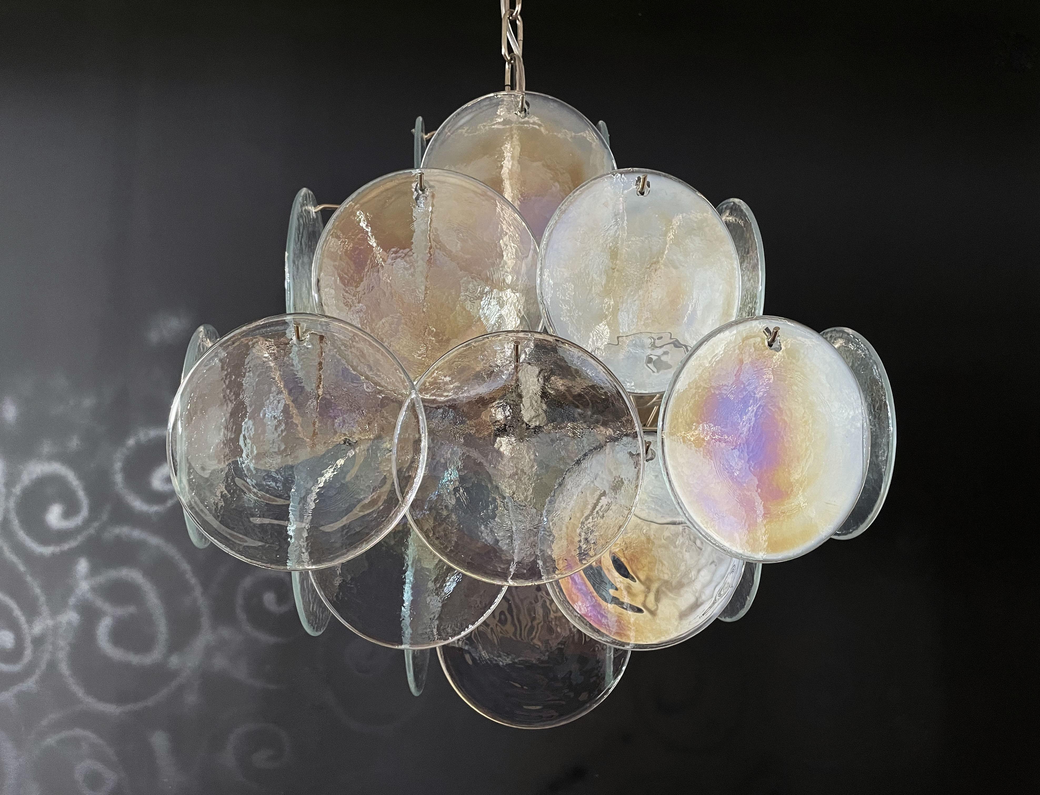 Vintage Italian Murano chandelier - 36 iridescent disks For Sale 6