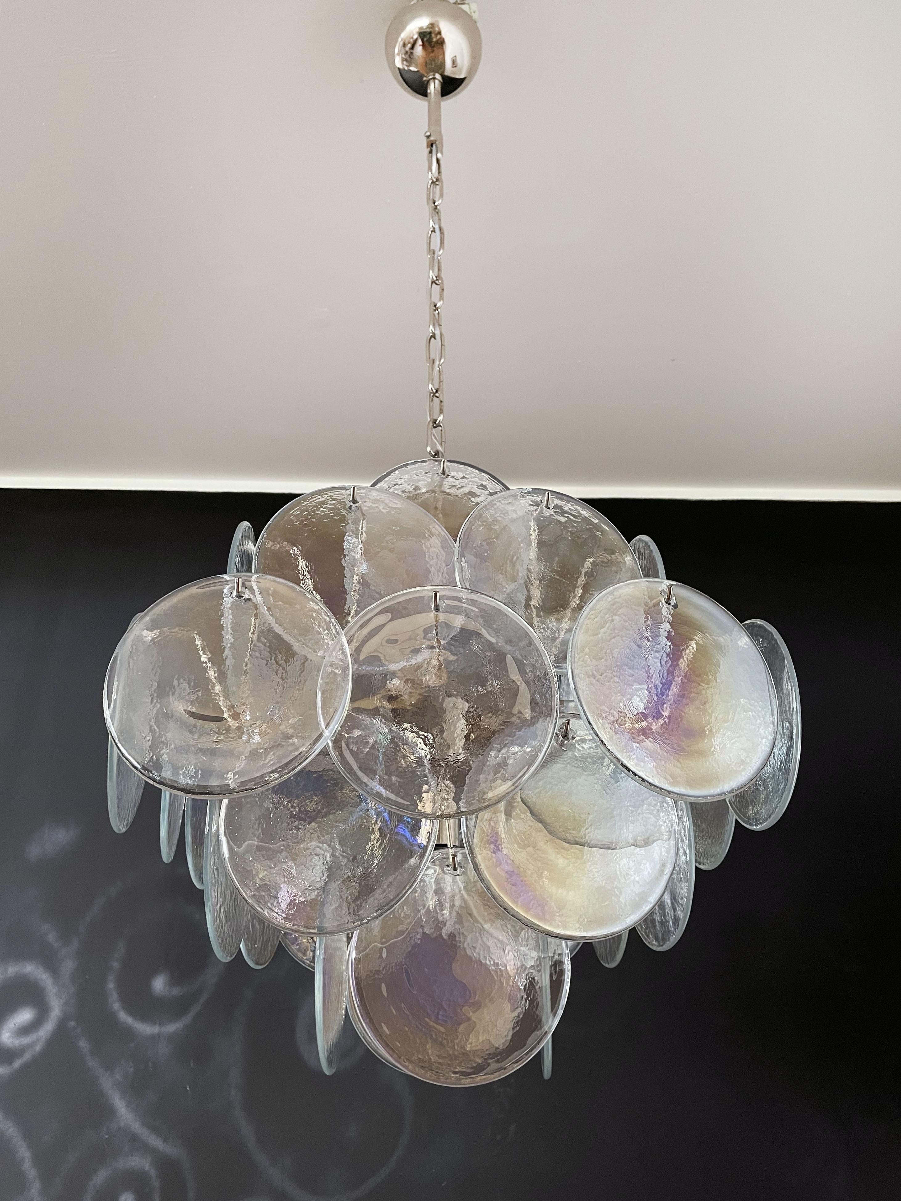 Vintage Italian Murano chandelier - 36 iridescent disks For Sale 10