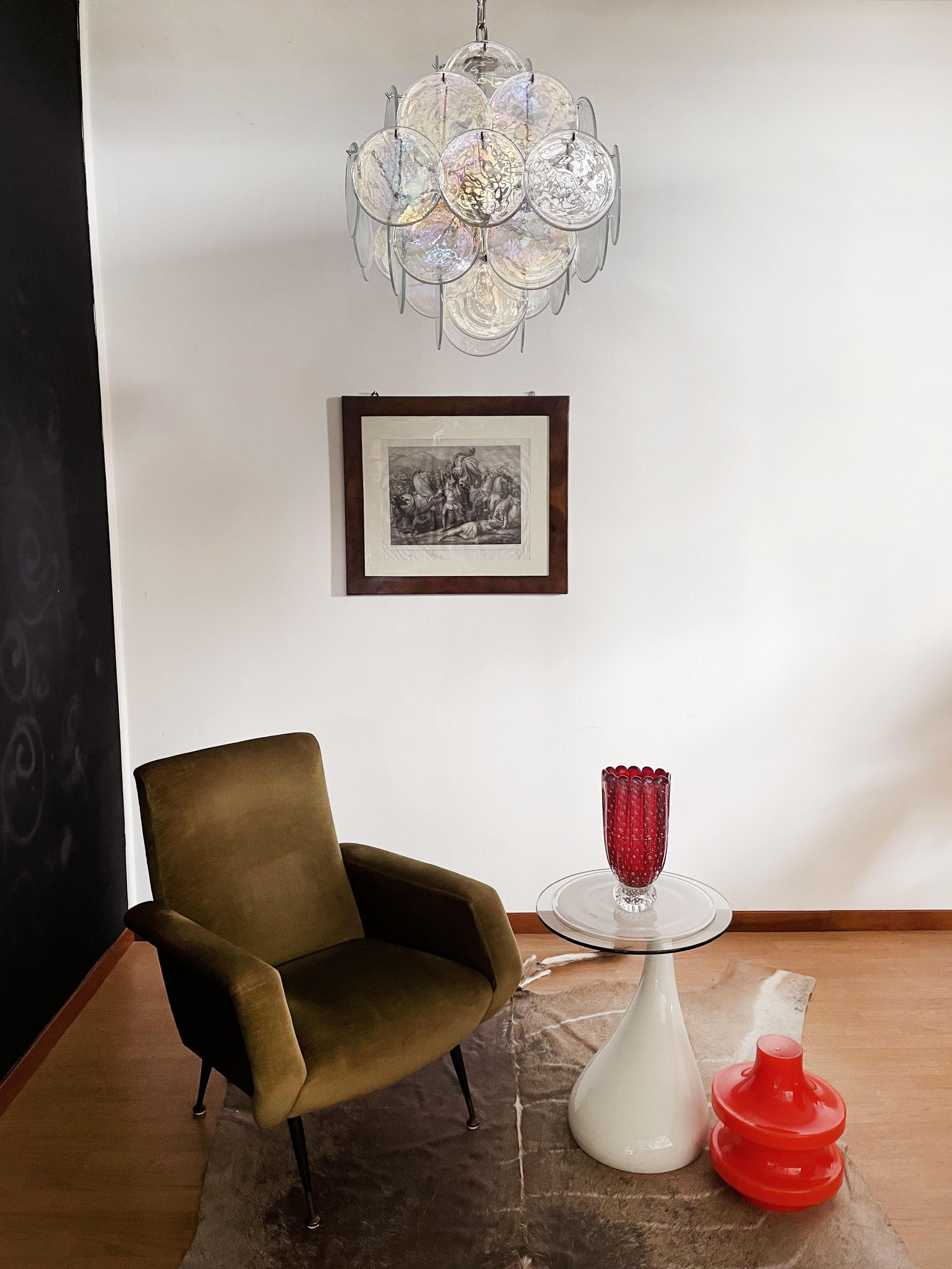 Vintage Italian Murano chandelier - 36 iridescent disks For Sale 11