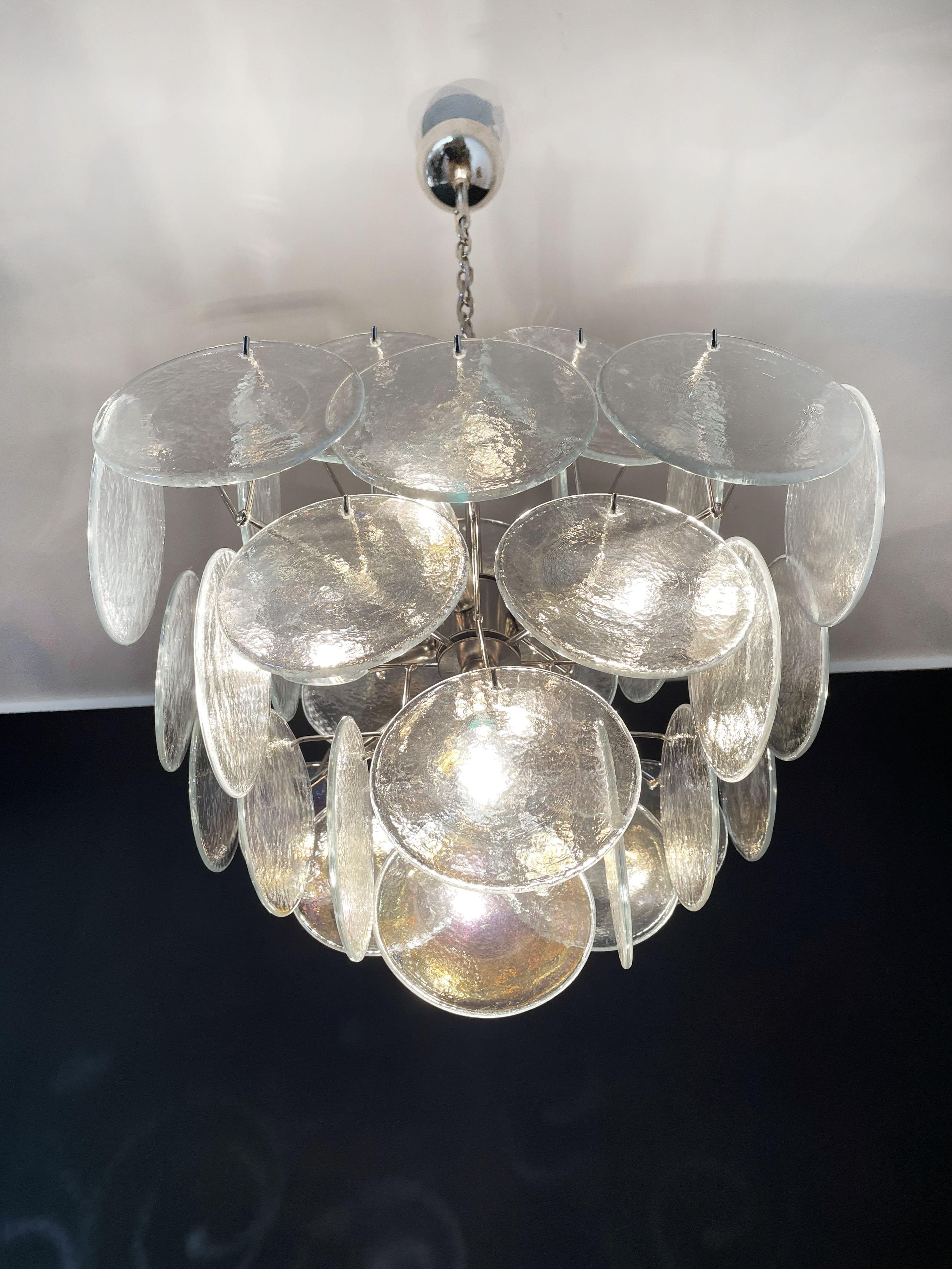 Vintage Italian Murano chandelier - 36 iridescent disks For Sale 1