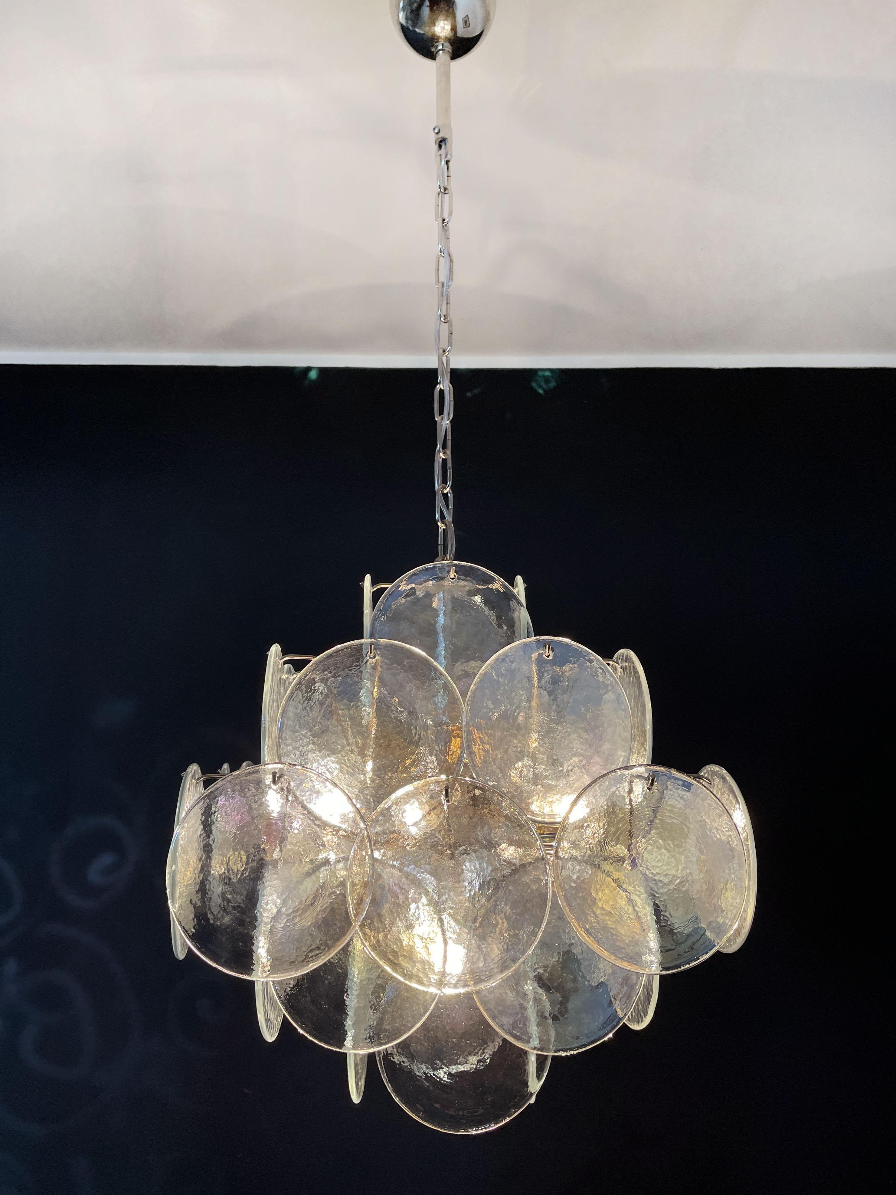 Vintage Italian Murano chandelier - 36 iridescent disks For Sale 2