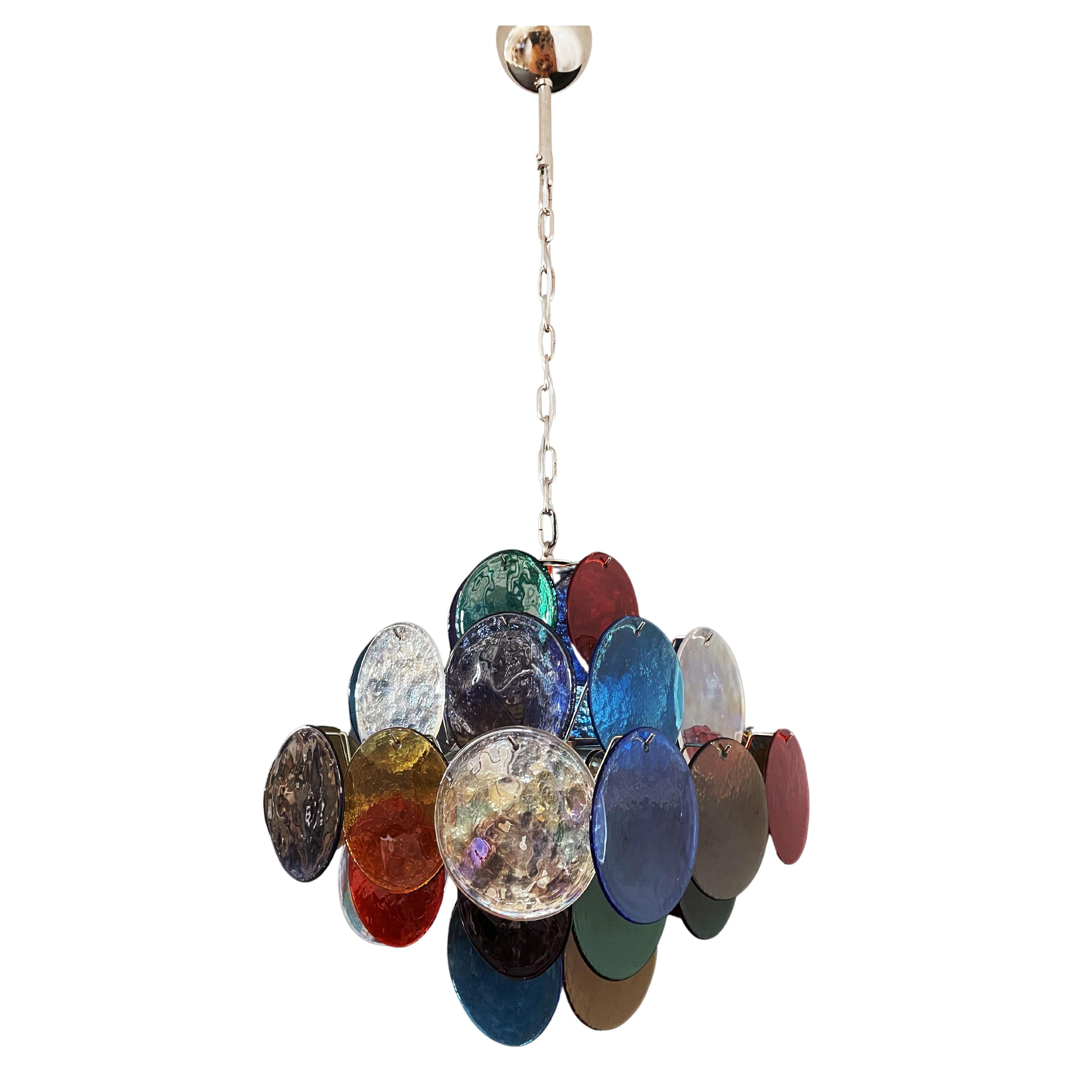 Vintage Italian Murano chandelier - 36 multicolored disks 6