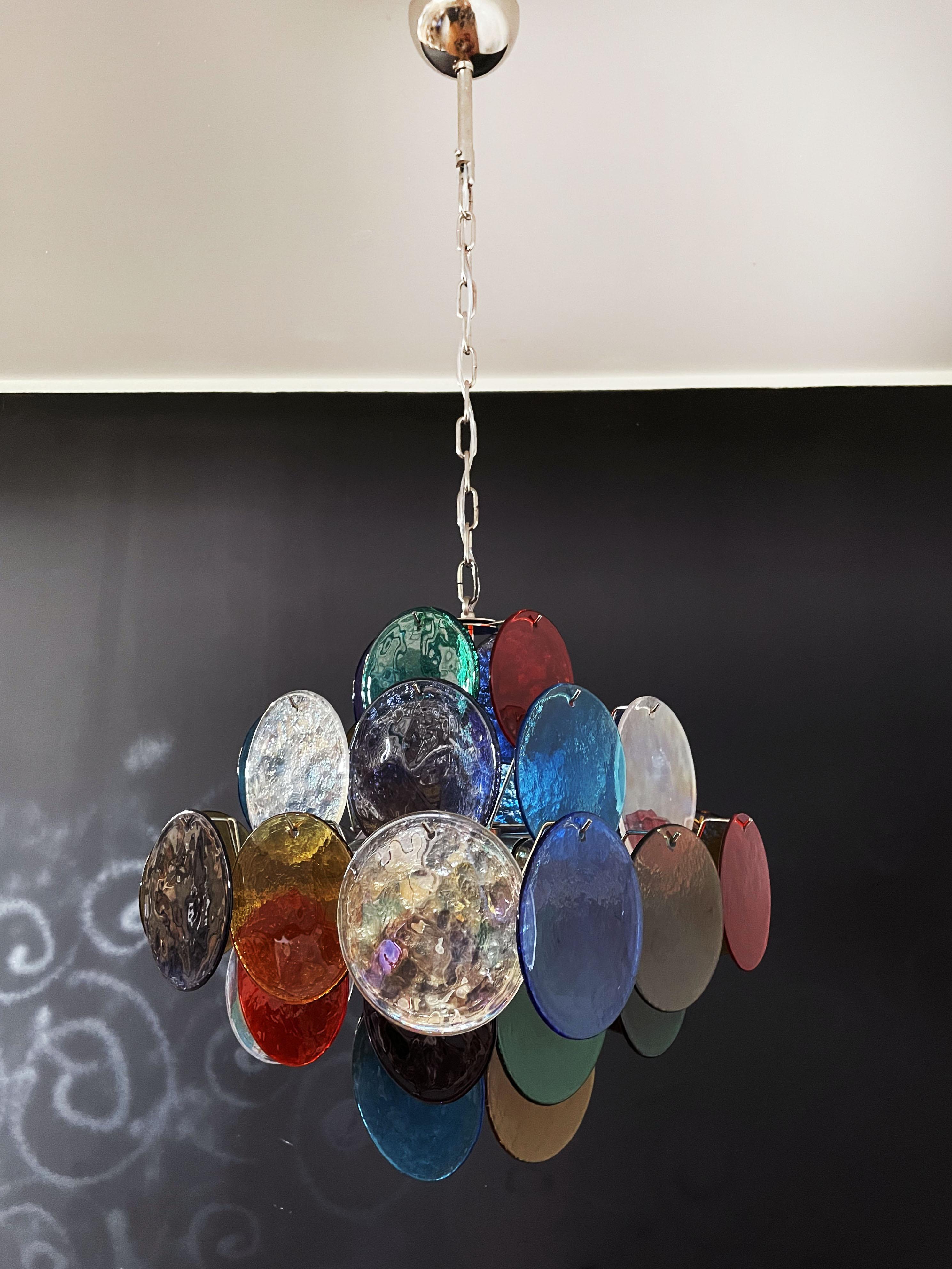 Vintage Italian Murano chandelier - 36 multicolored disks For Sale 6
