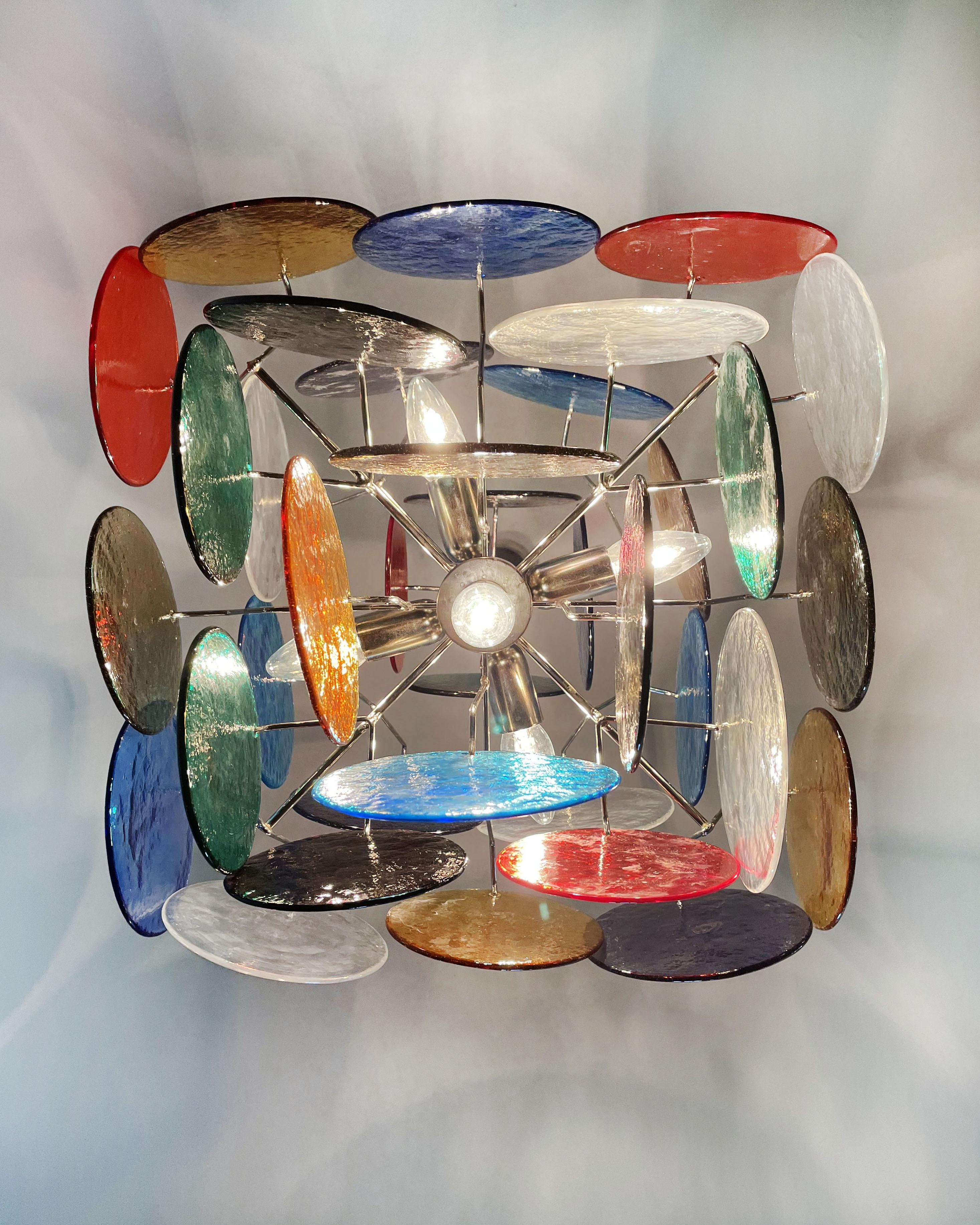 Vintage Italian Murano chandelier - 36 multicolored disks 8
