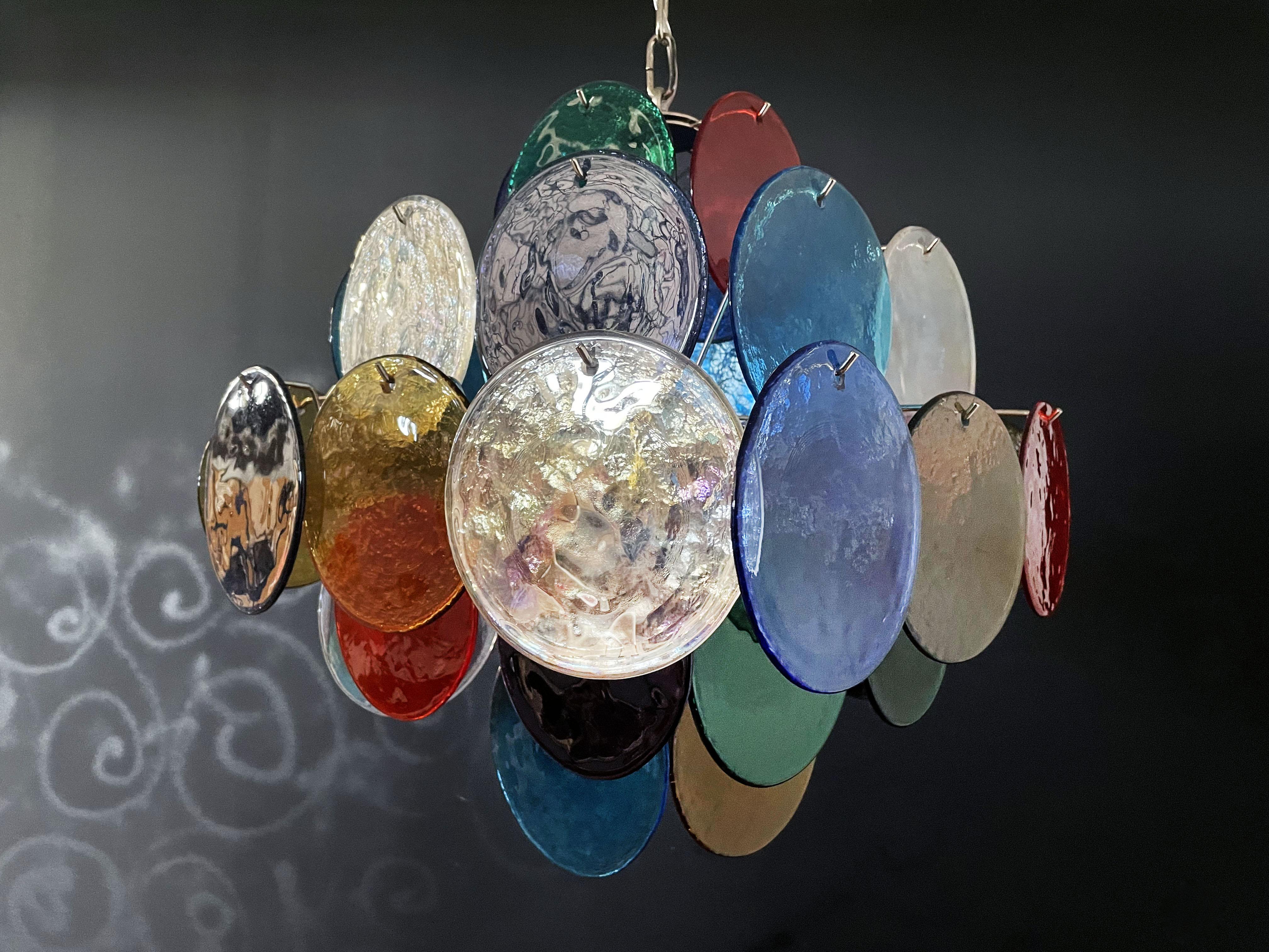 Vintage Italian Murano chandelier - 36 multicolored disks For Sale 7