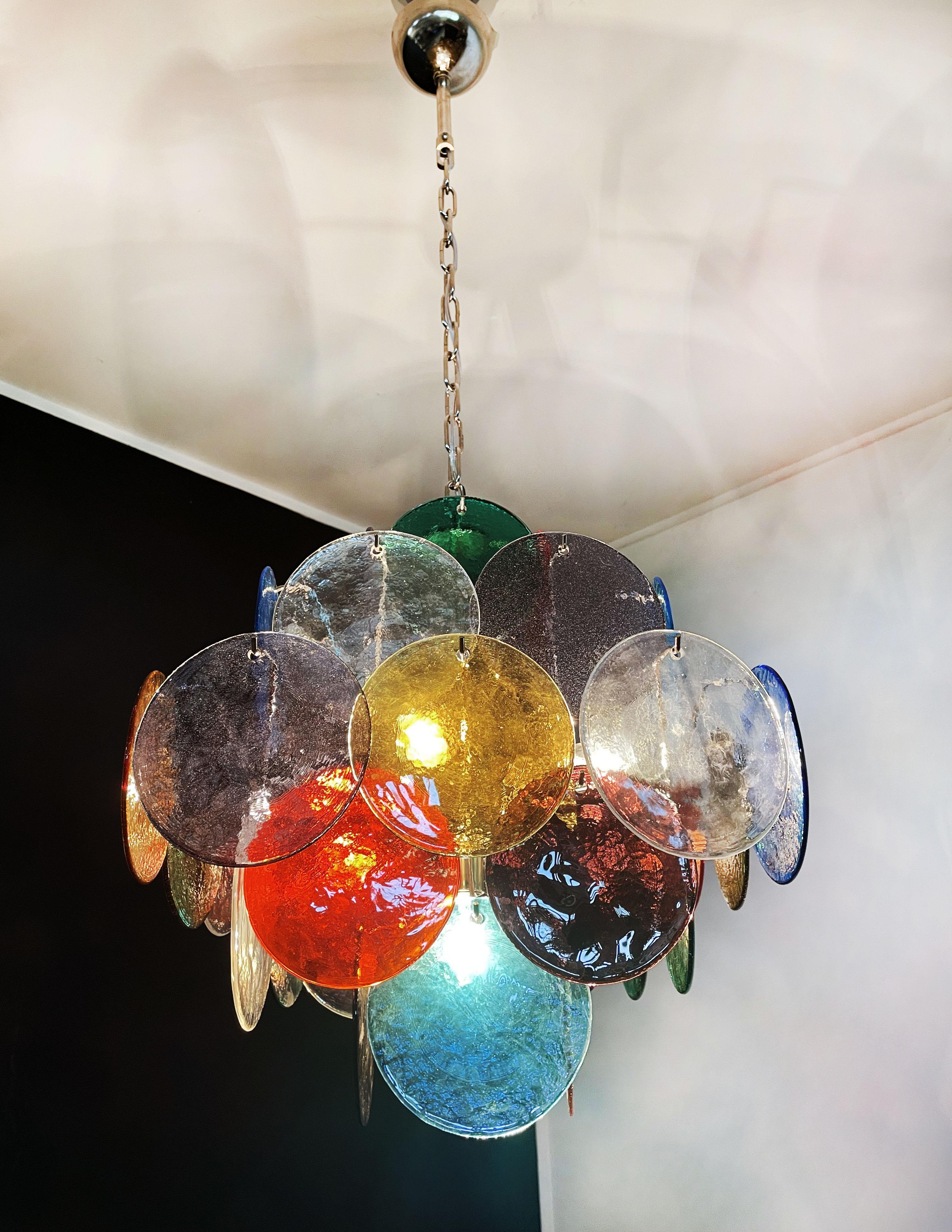 Vintage Italian Murano chandelier - 36 multicolored disks 11