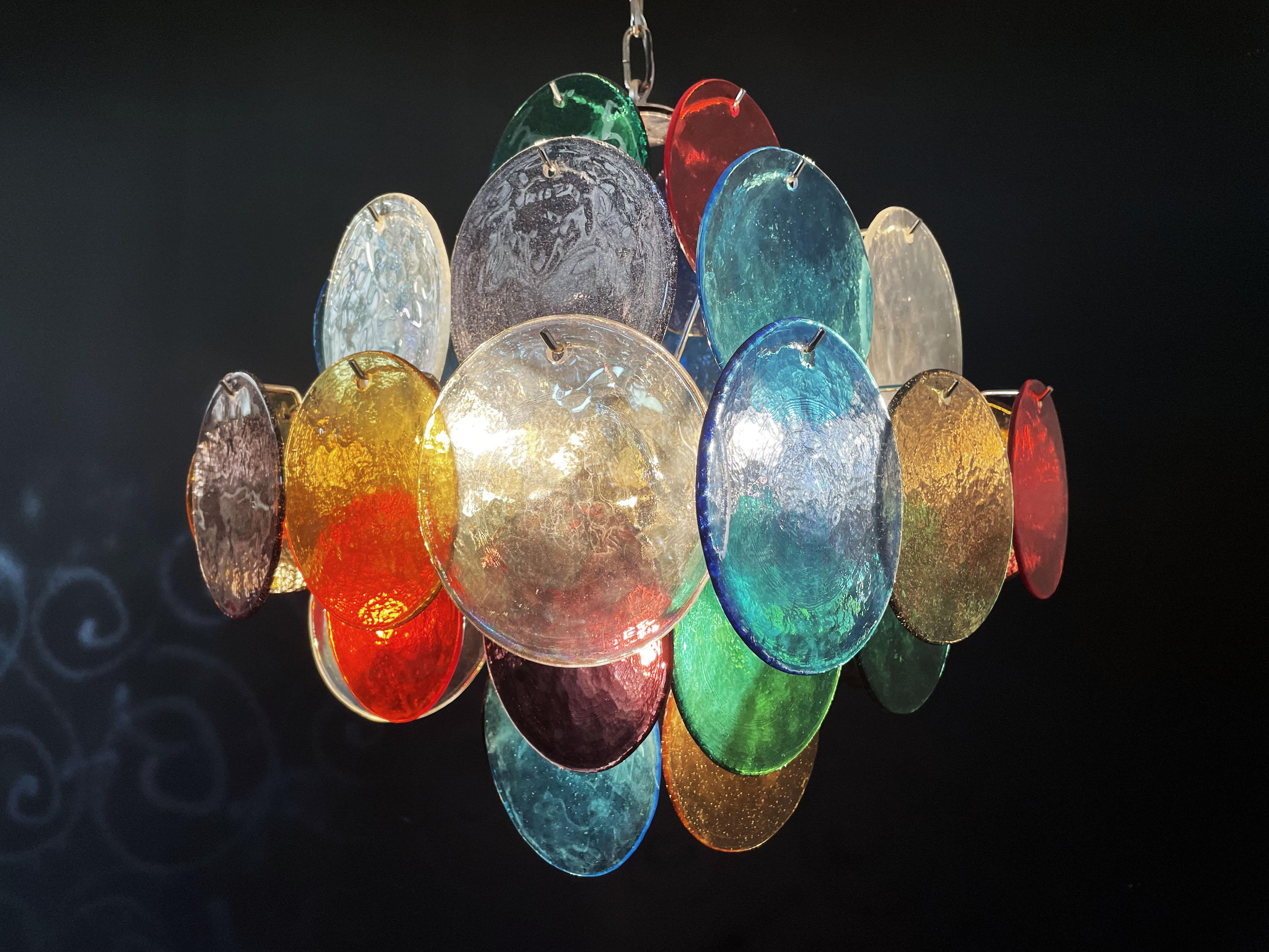 Vintage Italian Murano chandelier - 36 multicolored disks For Sale 11